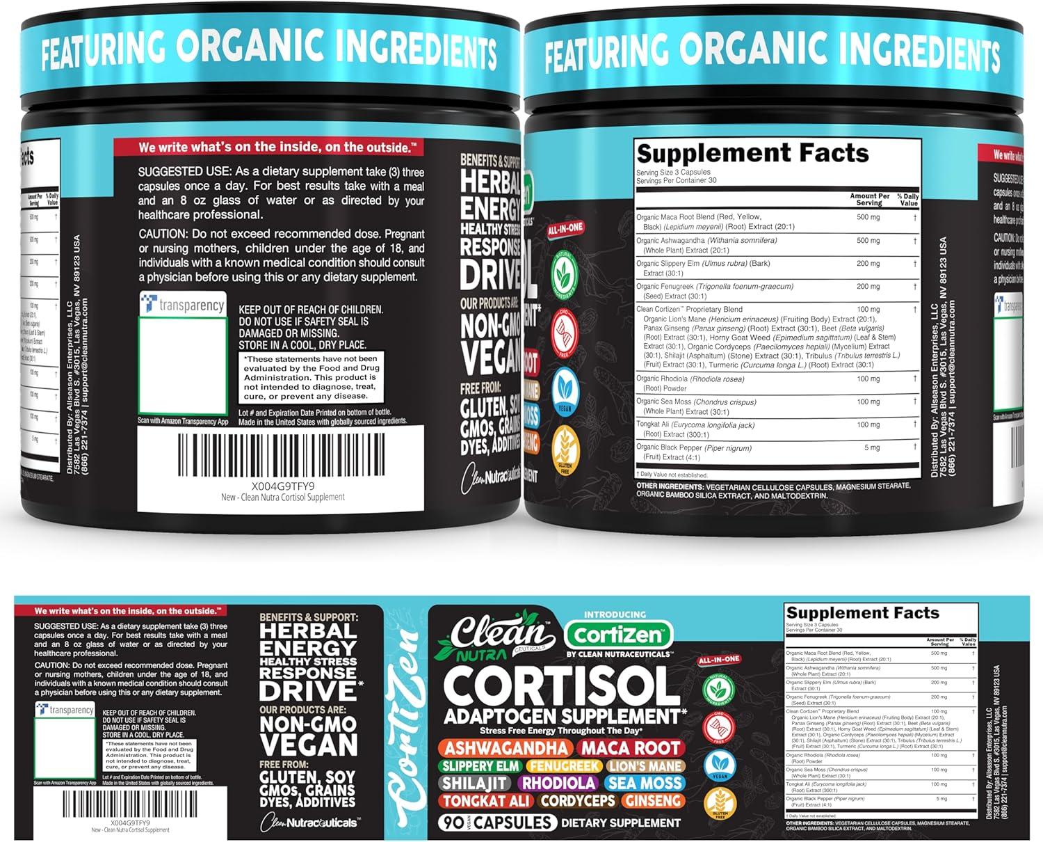 image:imageClean Nutra Cortisol Supplements For Women Maca Root Ashwagandha Cortisol Detox Manager Reducer Slippery Elm Fenugreek Lions Mane Shilajit Rhodiola Sea Moss Tongkat Ali Cordyceps Ginseng Beet Root1