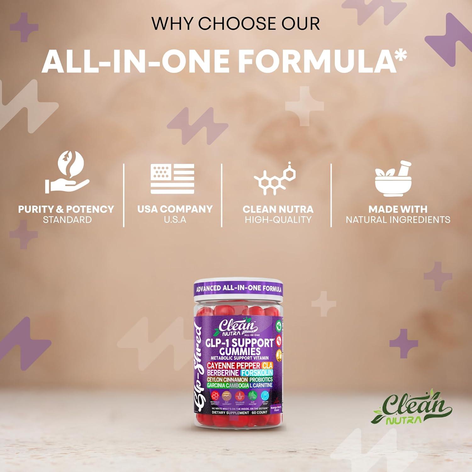 image:imageClean Nutra Gummies with Cayenne Pepper CLA Berberine Forskolin Ceylon Cinnamon Probiotics Garcinia Cambogia amp LCarnitine Mango Cherry Flavor 60 Count Chewable Supplement Gummies