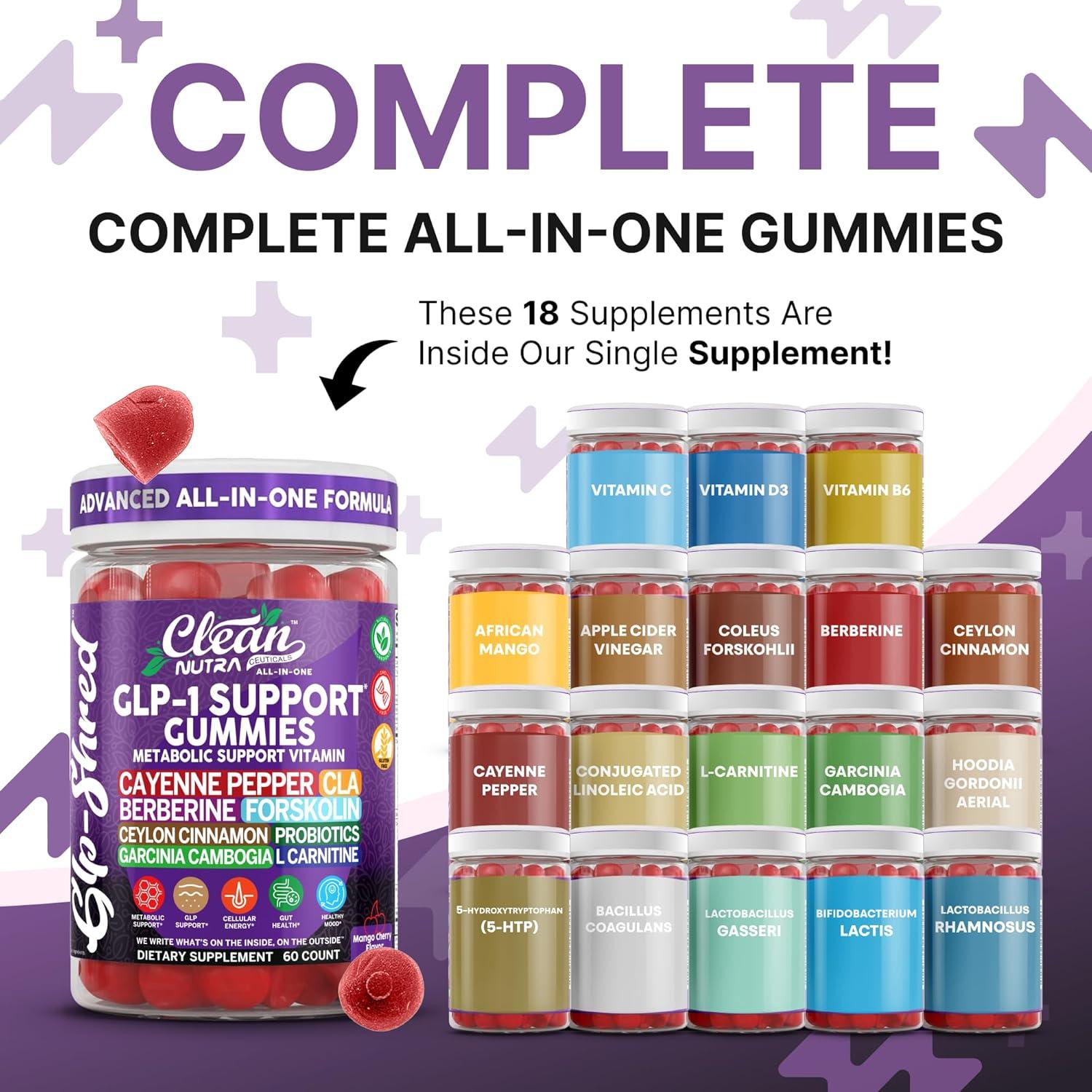 image:imageClean Nutra Gummies with Cayenne Pepper CLA Berberine Forskolin Ceylon Cinnamon Probiotics Garcinia Cambogia amp LCarnitine Mango Cherry Flavor 60 Count Chewable Supplement Gummies