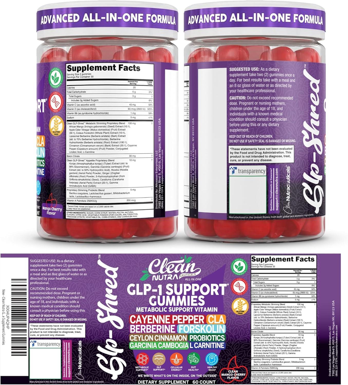 image:imageClean Nutra Gummies with Cayenne Pepper CLA Berberine Forskolin Ceylon Cinnamon Probiotics Garcinia Cambogia amp LCarnitine Mango Cherry Flavor 60 Count Chewable Supplement Gummies