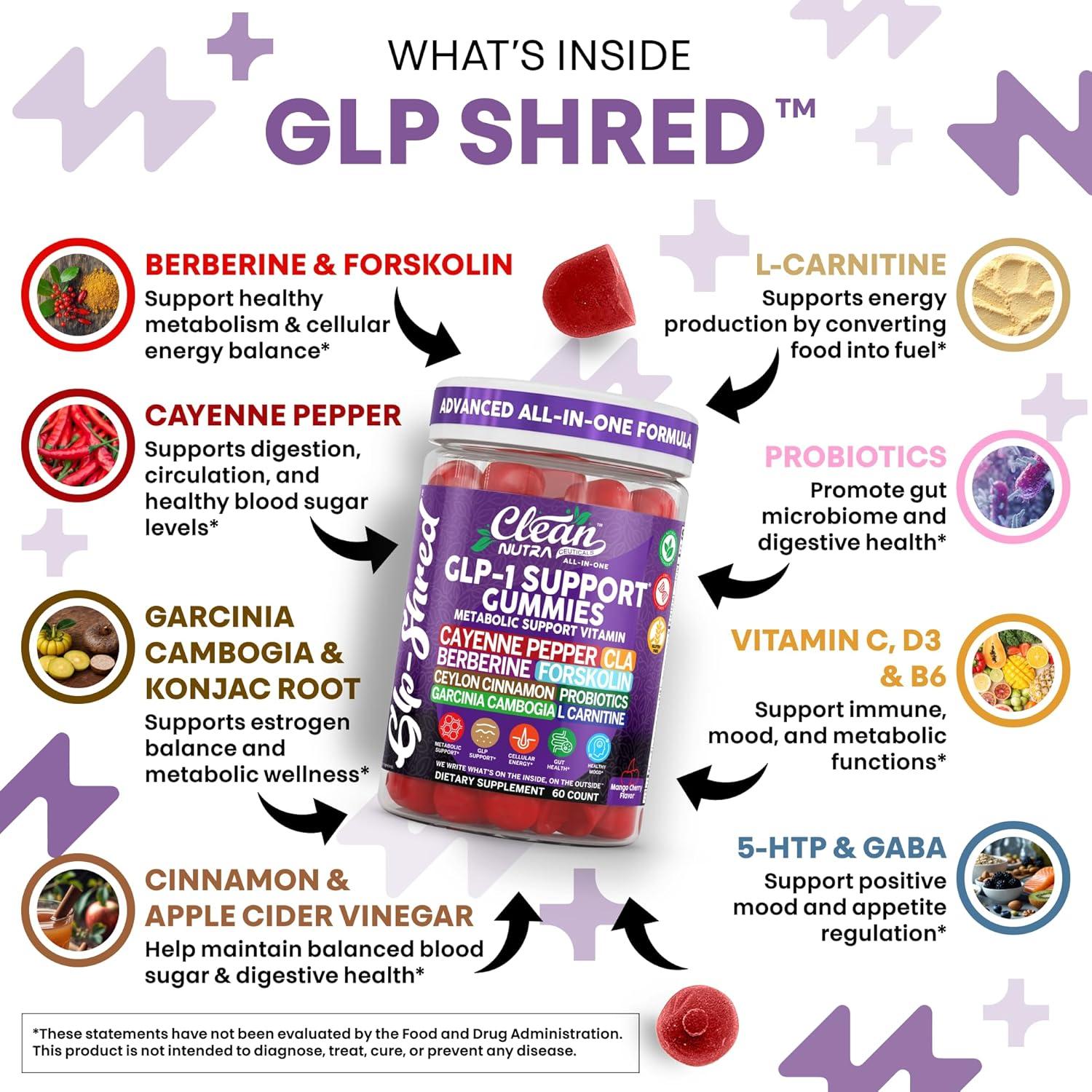 image:imageClean Nutra Gummies with Cayenne Pepper CLA Berberine Forskolin Ceylon Cinnamon Probiotics Garcinia Cambogia amp LCarnitine Mango Cherry Flavor 60 Count Chewable Supplement Gummies