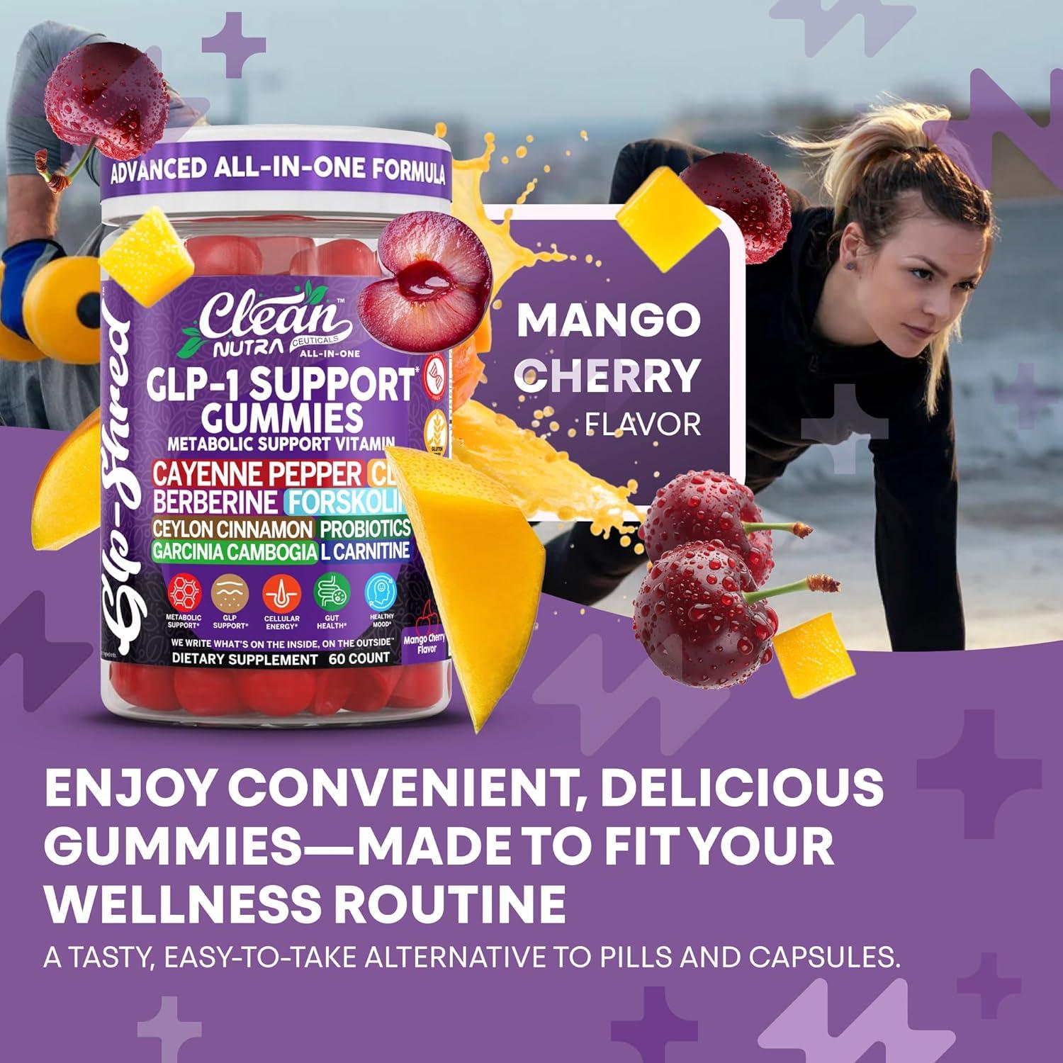 image:imageClean Nutra Gummies with Cayenne Pepper CLA Berberine Forskolin Ceylon Cinnamon Probiotics Garcinia Cambogia amp LCarnitine Mango Cherry Flavor 60 Count Chewable Supplement Gummies