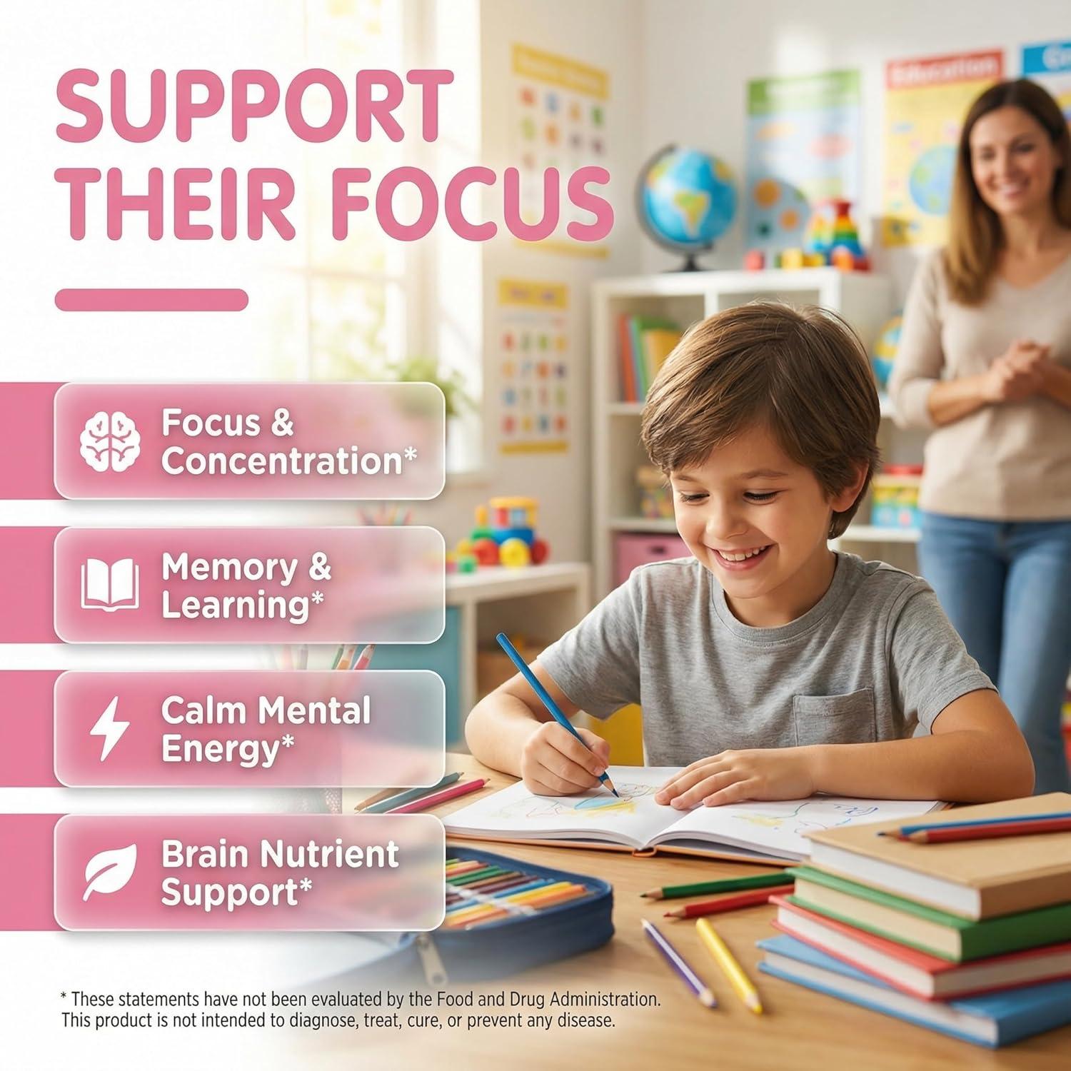 image:imageClean Nutra Kids Focus Gummies with LTheanine Ginkgo Biloba Omega3 Fish Oil LTyrosine Vitamin B6 B12 60 Count Clean Label NonGMO VeganFriendly SmartyPop Formula for Kids Support