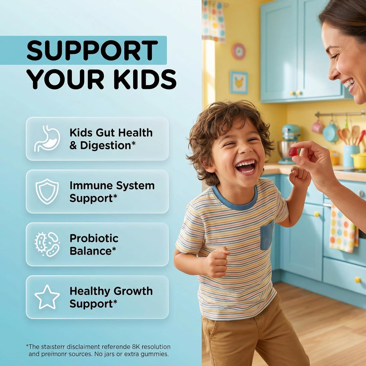 image:imageClean Nutra Kids Probiotics Gummies with Prebiotics Postbiotics Digestive Enzymes Akkermansia Boswellia Serrata Turmeric Chicory 60 Count PlantBased Supplement for Kids PeachPop Flavor