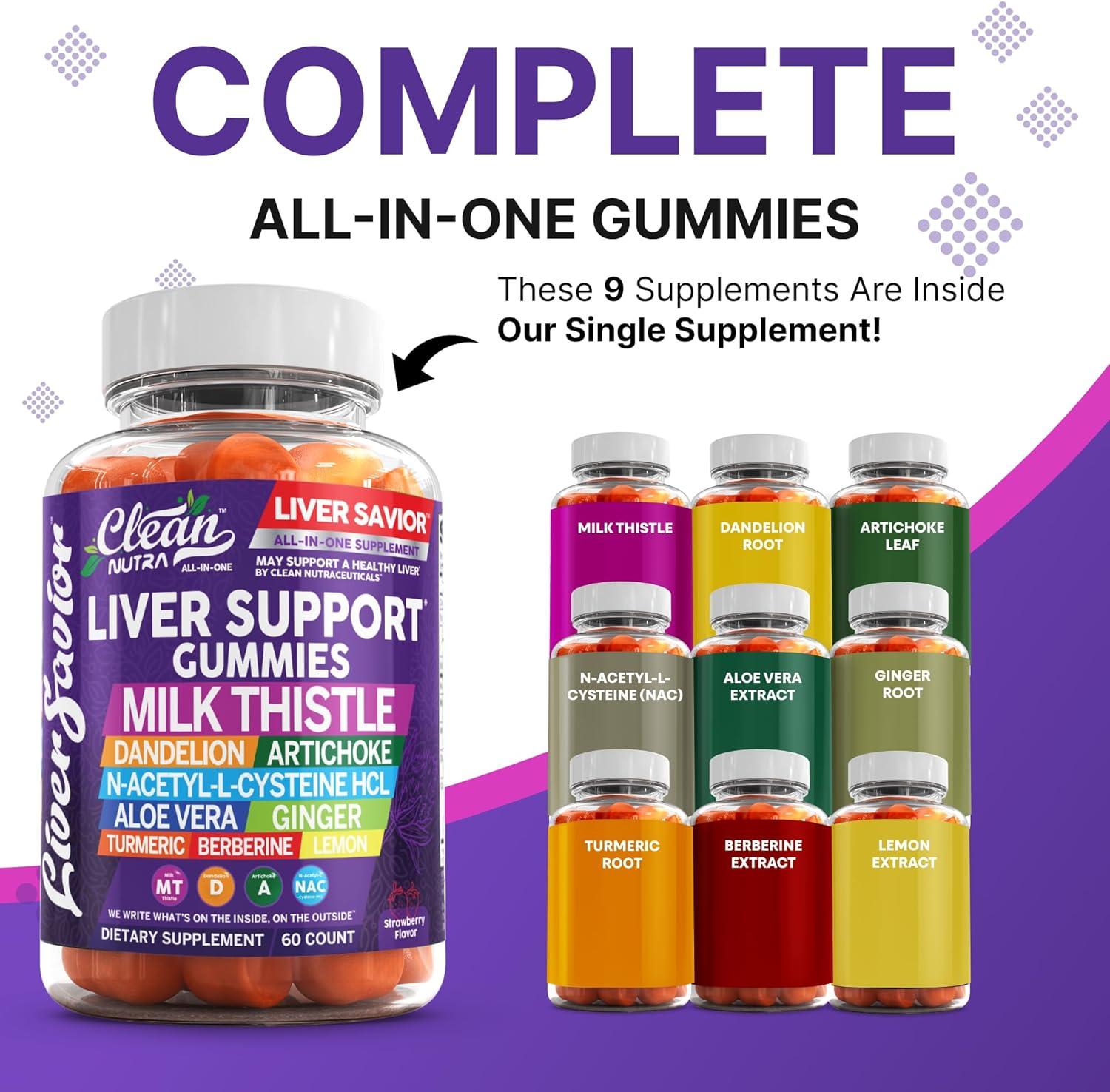 image:imageClean Nutra Liver Cleanse Detox amp Repair Gummies Milk Thistle Gummy Liver Support Vitamins Dandelion Artichoke Aloe Vera Ginger Berberine Lemon NAcetylLCysteine Turmeric Supplement HCL1