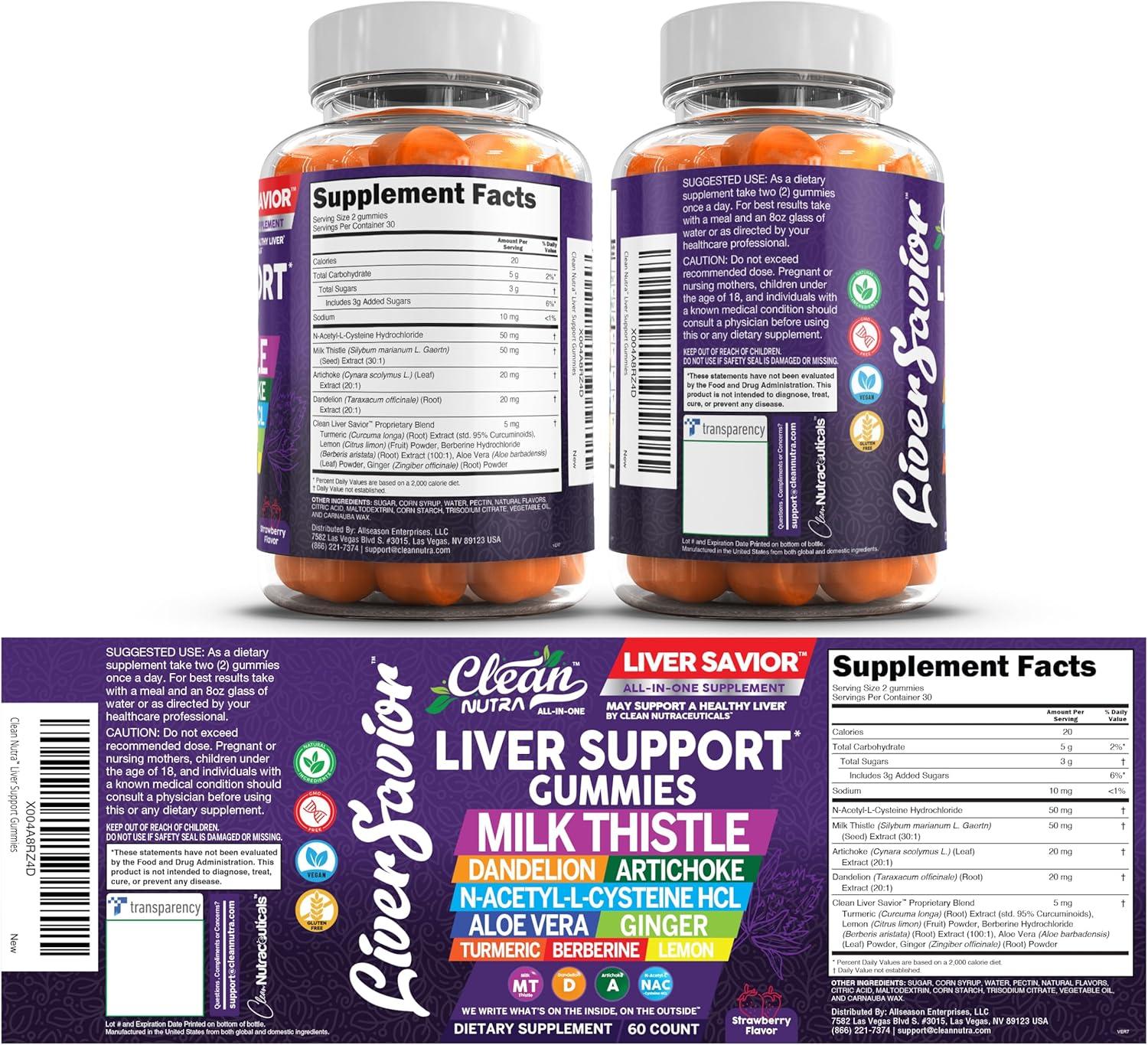 image:imageClean Nutra Liver Cleanse Detox amp Repair Gummies Milk Thistle Gummy Liver Support Vitamins Dandelion Artichoke Aloe Vera Ginger Berberine Lemon NAcetylLCysteine Turmeric Supplement HCL1