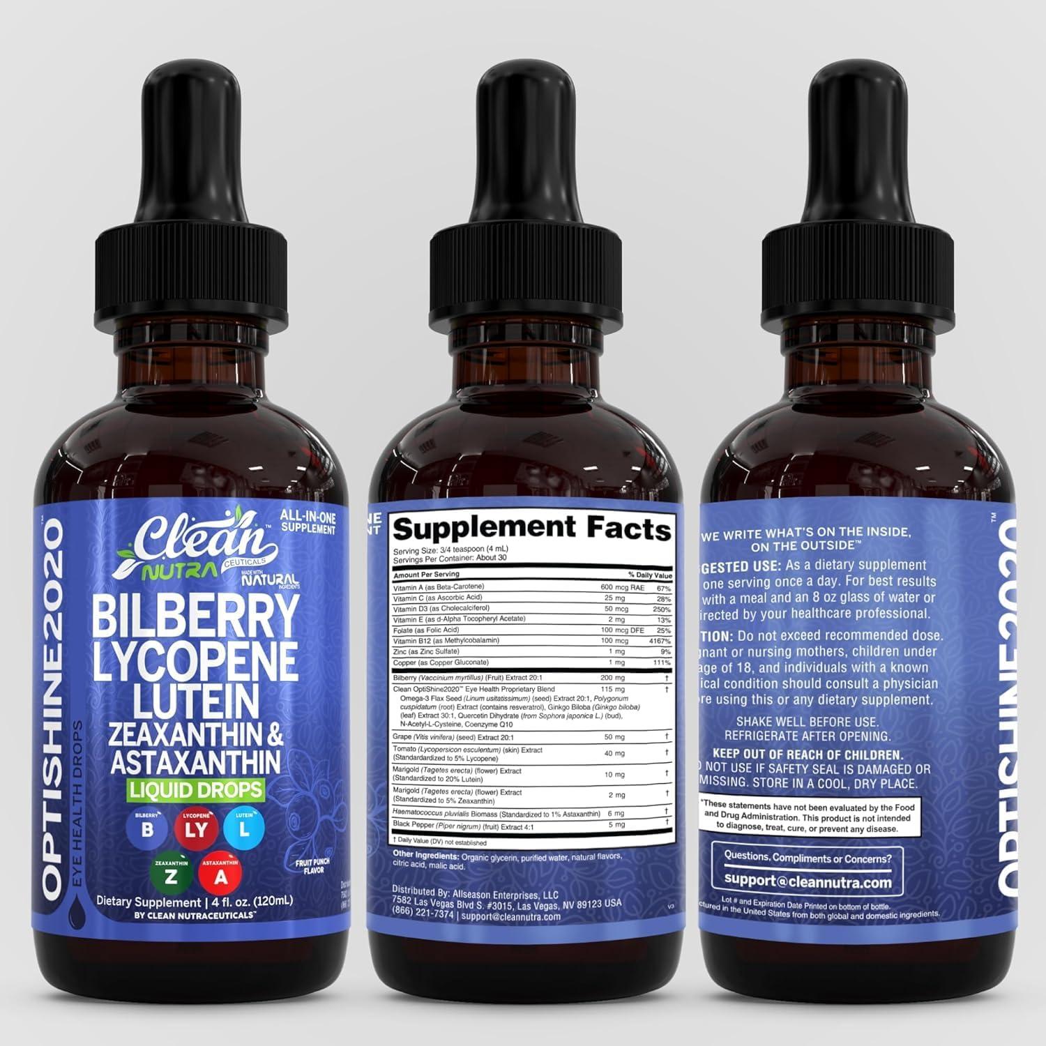 image:imageClean Nutra Lutein and Zeaxanthin Eye Vitamins Supplement Lycopene Astaxanthin Bilberry Liquid Drops Organic Astaxanthin Daily Lutein for Eyes Health Support Vitamin Minerals Extract 60 Servings