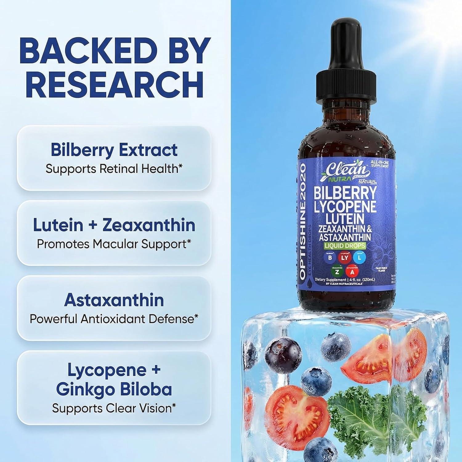 image:imageClean Nutra Lutein and Zeaxanthin Eye Vitamins Supplement Lycopene Astaxanthin Bilberry Liquid Drops Organic Astaxanthin Daily Lutein for Eyes Health Support Vitamin Minerals Extract 60 Servings