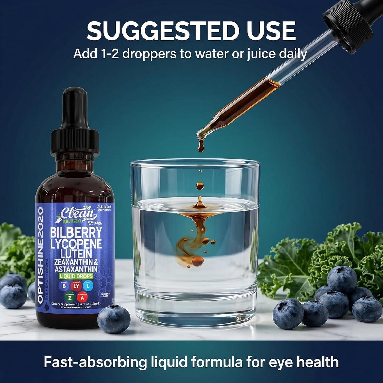 image:imageClean Nutra Lutein and Zeaxanthin Eye Vitamins Supplement Lycopene Astaxanthin Bilberry Liquid Drops Organic Astaxanthin Daily Lutein for Eyes Health Support Vitamin Minerals Extract 60 Servings