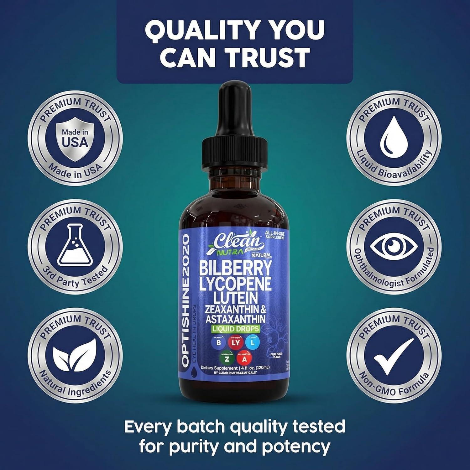 image:imageClean Nutra Lutein and Zeaxanthin Eye Vitamins Supplement Lycopene Astaxanthin Bilberry Liquid Drops Organic Astaxanthin Daily Lutein for Eyes Health Support Vitamin Minerals Extract 60 Servings