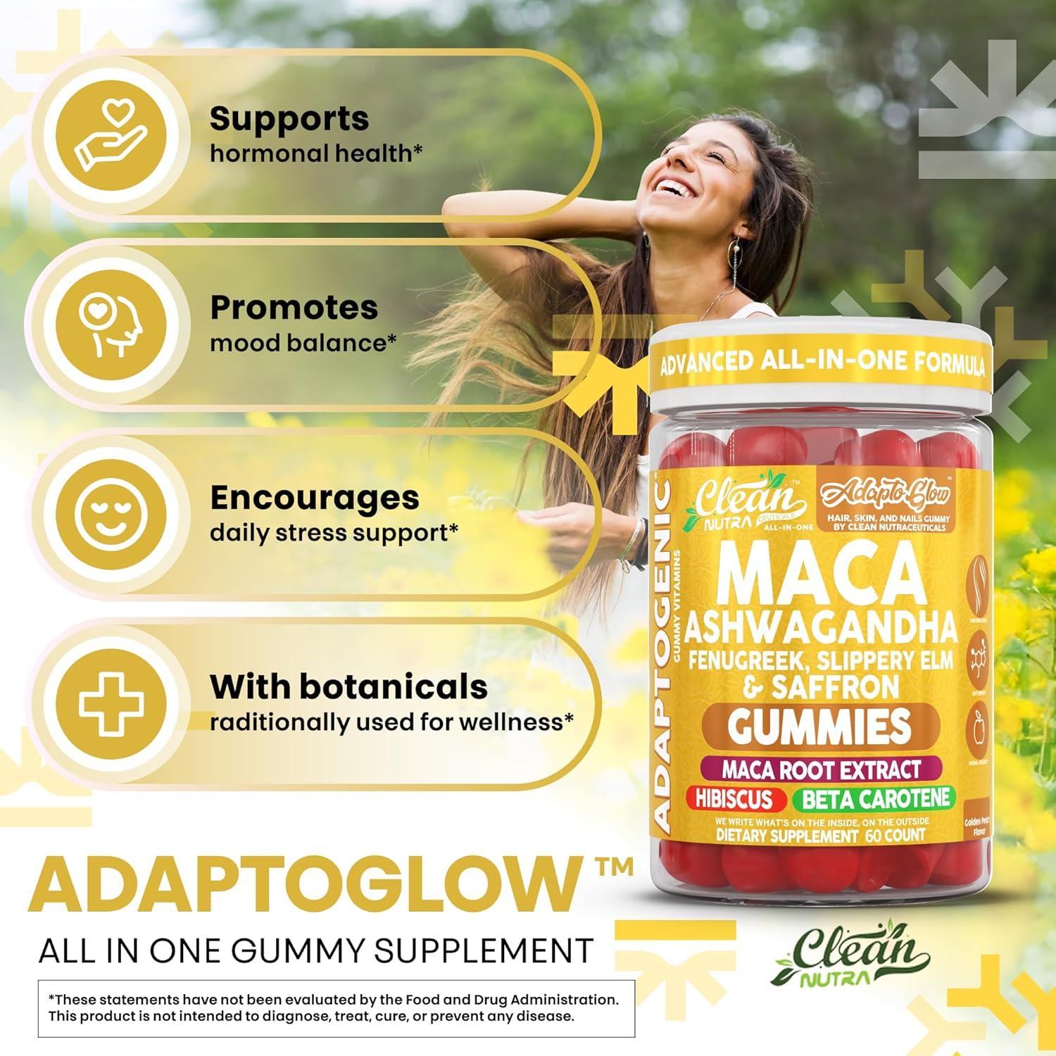 image:imageClean Nutra Maca Root Gummies Ashwagandha Fenugreek Slippery Elm Saffron Hibiscus Beta Carotene Vitamin A for Women Macaroot Extract 60 Gummies Vegan Adaptogen Supplement Gummy Non GMO