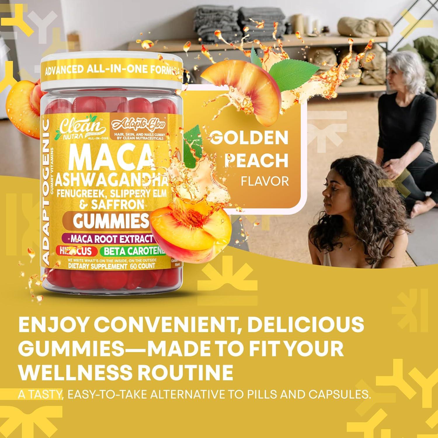 image:imageClean Nutra Maca Root Gummies Ashwagandha Fenugreek Slippery Elm Saffron Hibiscus Beta Carotene Vitamin A for Women Macaroot Extract 60 Gummies Vegan Adaptogen Supplement Gummy Non GMO