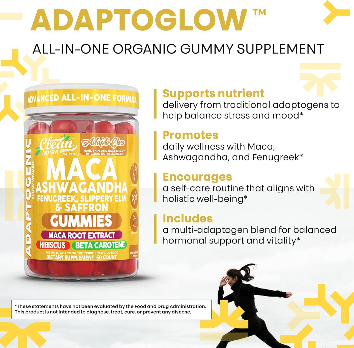 image:imageClean Nutra Maca Root Gummies Ashwagandha Fenugreek Slippery Elm Saffron Hibiscus Beta Carotene Vitamin A for Women Macaroot Extract 60 Gummies Vegan Adaptogen Supplement Gummy Non GMO