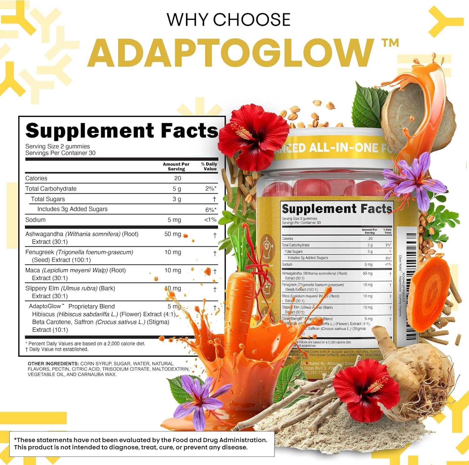image:imageClean Nutra Maca Root Gummies Ashwagandha Fenugreek Slippery Elm Saffron Hibiscus Beta Carotene Vitamin A for Women Macaroot Extract 60 Gummies Vegan Adaptogen Supplement Gummy Non GMO