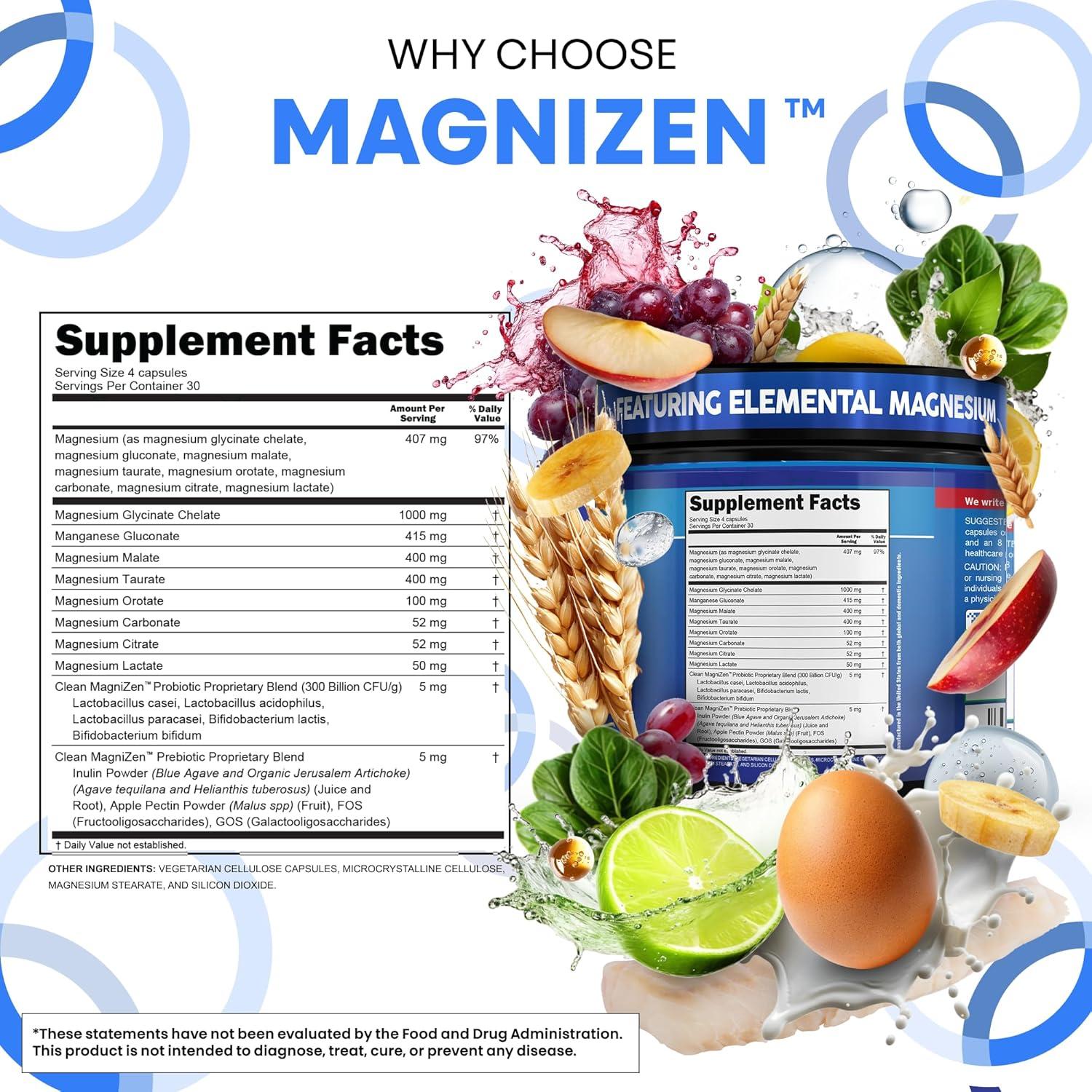 image:imageClean Nutra Magnesium Glycinate Citrate Malate Orotate Taurate Supplement Complex 10 Strain Probiotic Prebiotics FOS GOS Inulin Sleep Calm Support Apple Pectin 120 Vegan Capsules