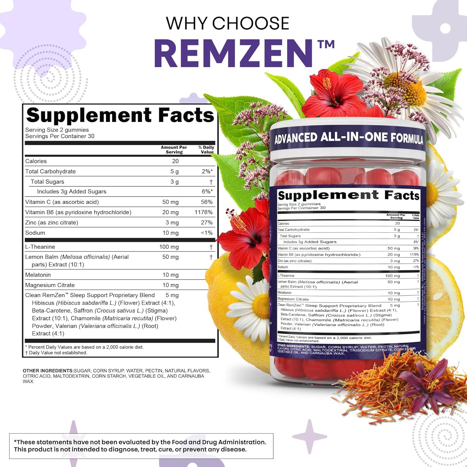 image:imageClean Nutra Melatonin Gummies L Theanine Magnesium Valerian Root Lemon Balm Chamomile Vitamin C Gummy Saffron Sleep Aid Calm Vitamin B6 Stress Relief Hibiscus Relax Mood Happy Supplement Men Women