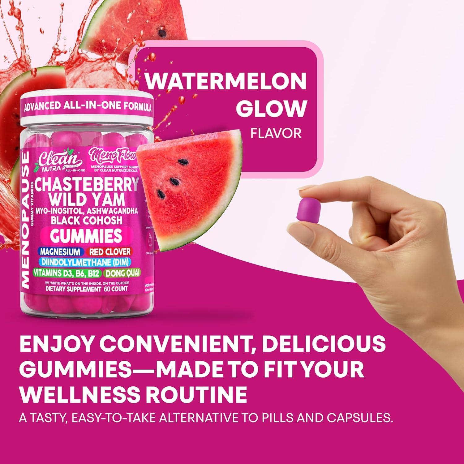 image:imageClean Nutra Menopause Supplements for Women Chastberry Wild Yam Gummies Inositol Black Cohosh Magnesium Red Clover DIM Supplement B6 Magnesium Glycinate Glycine Vitex Hormone Balance Gummy Vitamins