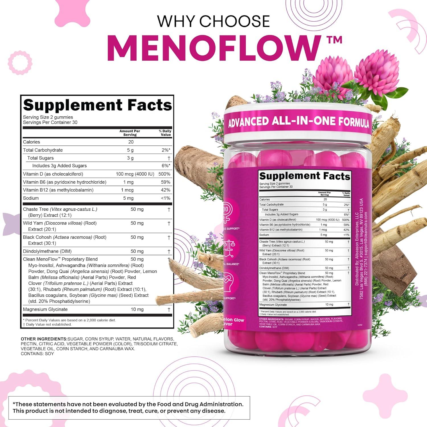 image:imageClean Nutra Menopause Supplements for Women Chastberry Wild Yam Gummies Inositol Black Cohosh Magnesium Red Clover DIM Supplement B6 Magnesium Glycinate Glycine Vitex Hormone Balance Gummy Vitamins