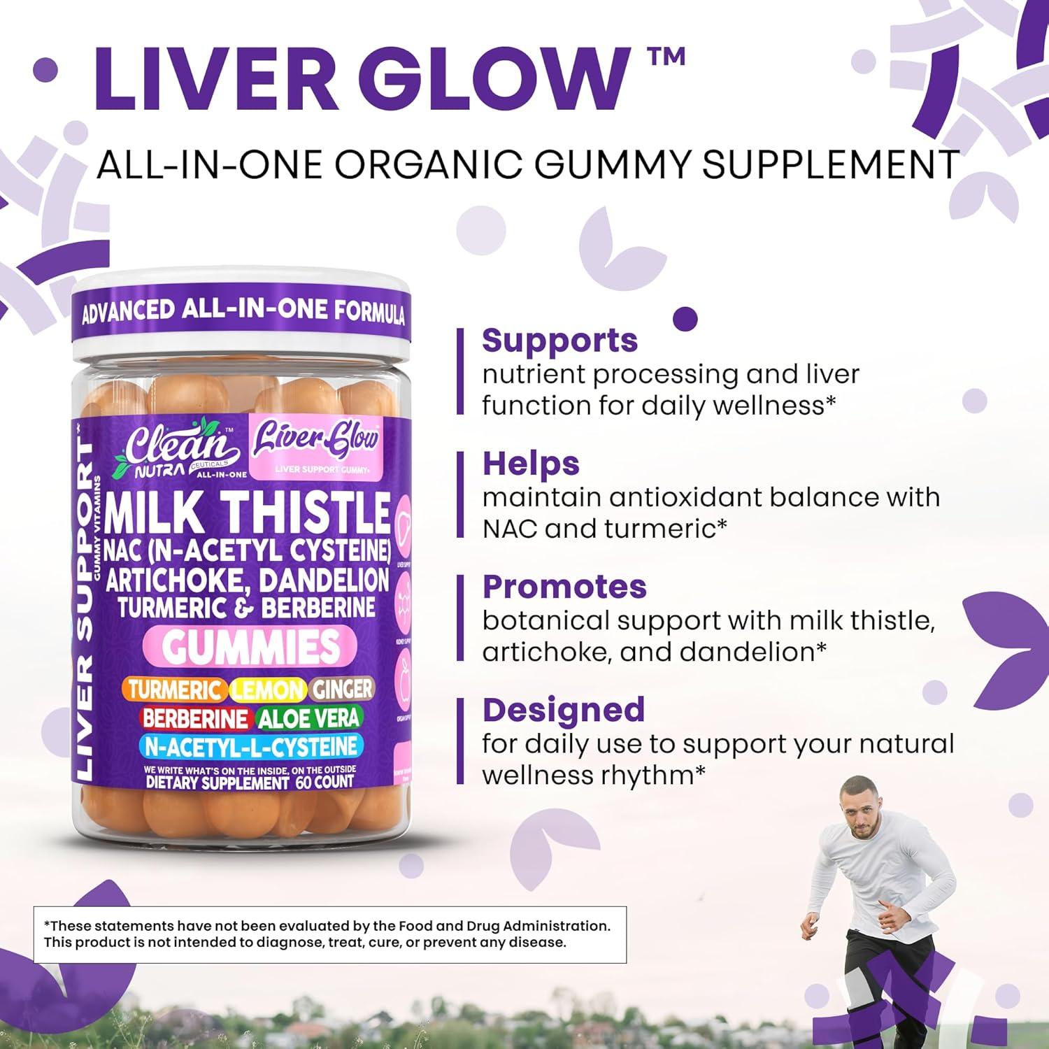 image:imageClean Nutra Milk Thistle NAC Supplement N Acetyl Cysteine Artichoke Dandelion Root Turmeric Berberine Ginger Curcumin Gut Health Metabolism Detox amp Cleanse 60 Gummies