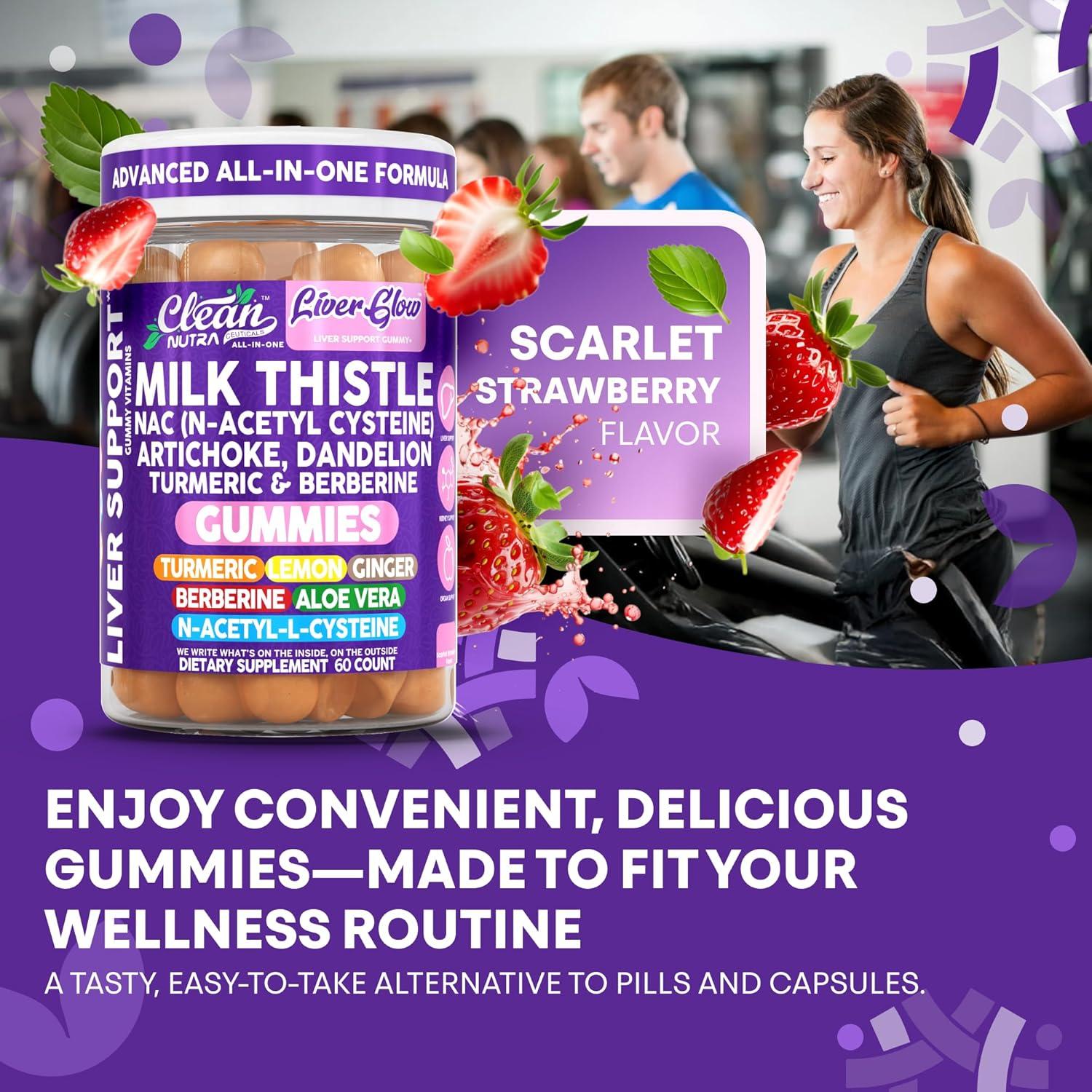 image:imageClean Nutra Milk Thistle NAC Supplement N Acetyl Cysteine Artichoke Dandelion Root Turmeric Berberine Ginger Curcumin Gut Health Metabolism Detox amp Cleanse 60 Gummies