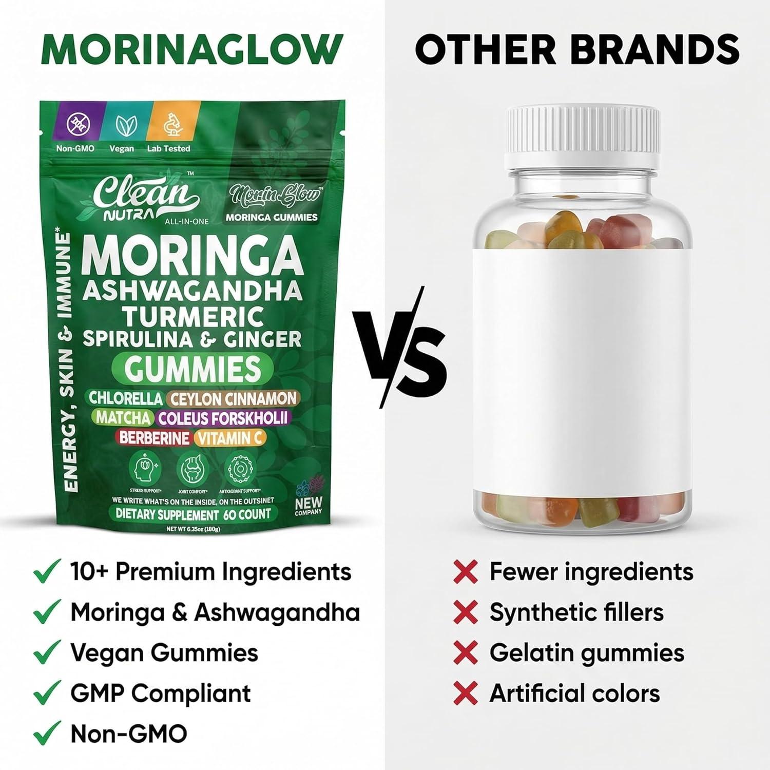 image:imageClean Nutra Moringa Gummies Pure Moringa Powder Supplement Ashwagandha Turmeric Spirulina amp Ginger Energy Skin Immune amp Gut Health Green Superfood Moringa Capsules Alternative