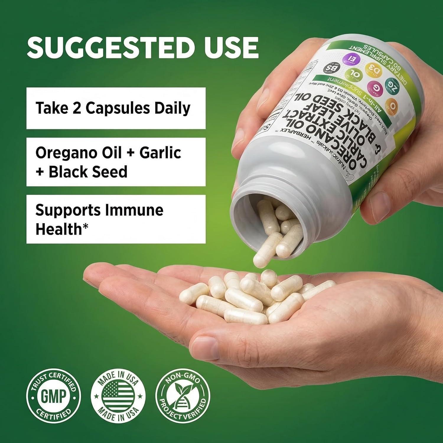 image:imageClean Nutra Oregano Oil with Black Seed Oil Garlic Olive Leaf Extract Oil of Oregano Capsules Immune Support Carvacrol amp Thymoquinone Supplement for Women and Men Elderberry Vitamin D3 amp Zinc60 Count Pack of 1