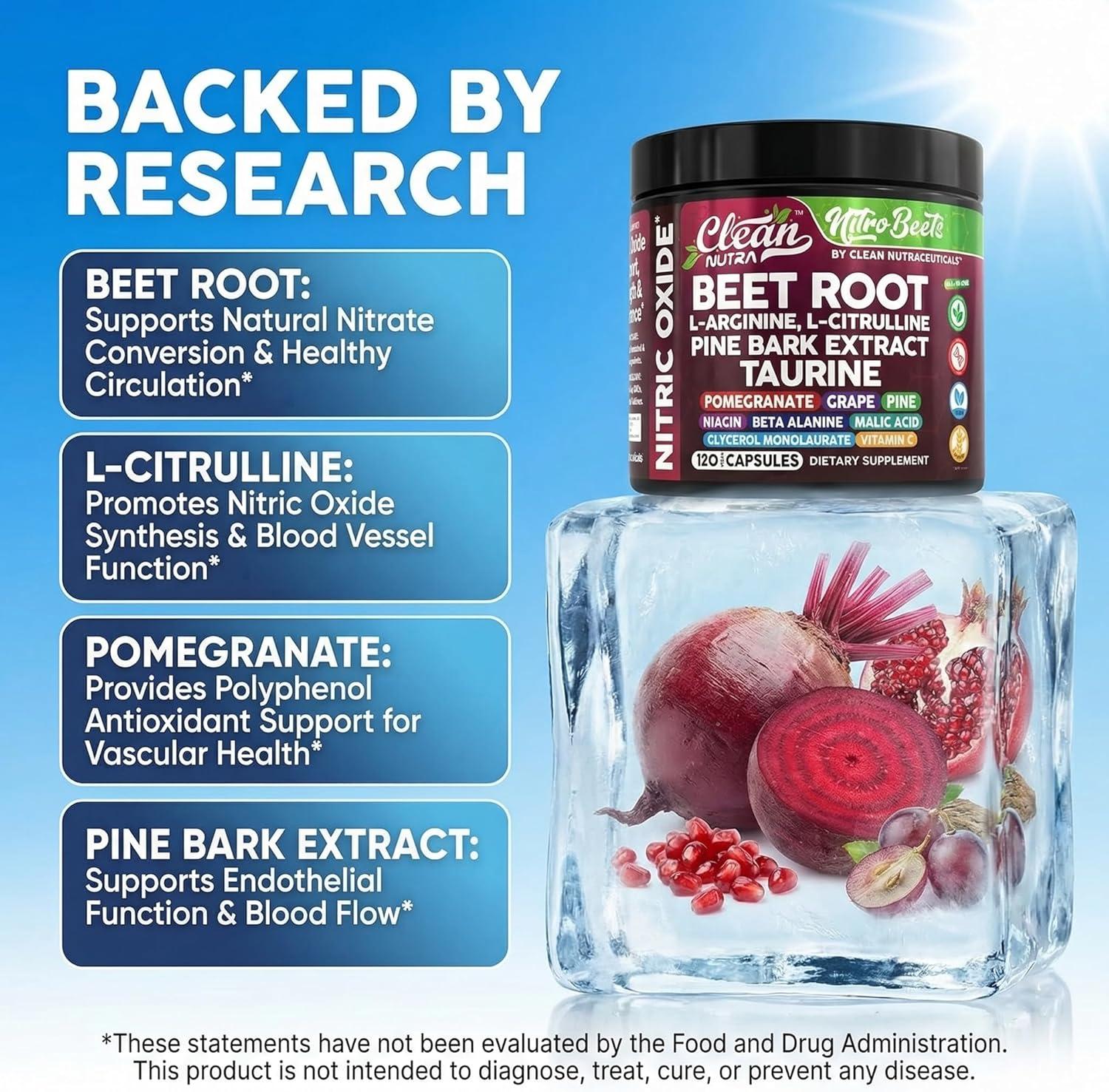 image:imageClean Nutra Organic Beet Root Capsules L Arginine L Citrulline Pine Bark Nitric Oxide Beetroot Powder Arginine Citrulline Supplement Pre Workout Supplements Extract 120 Vegan Pills