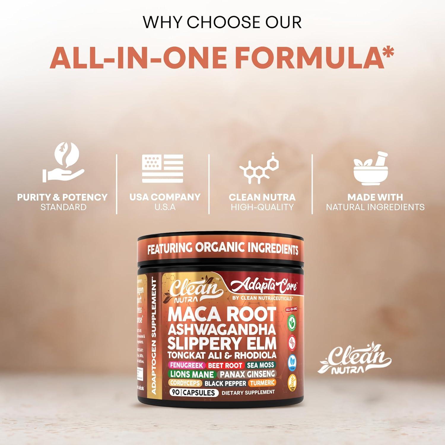 image:imageClean Nutra Organic Maca Root Capsules for Women Ashwagandha Slippery Elm Tongkat Ali Rhodiola Rosea Fenugreek Beet Root Sea Moss Ginseng Black Yellow Red Maca Powder Supplement 90 Pills