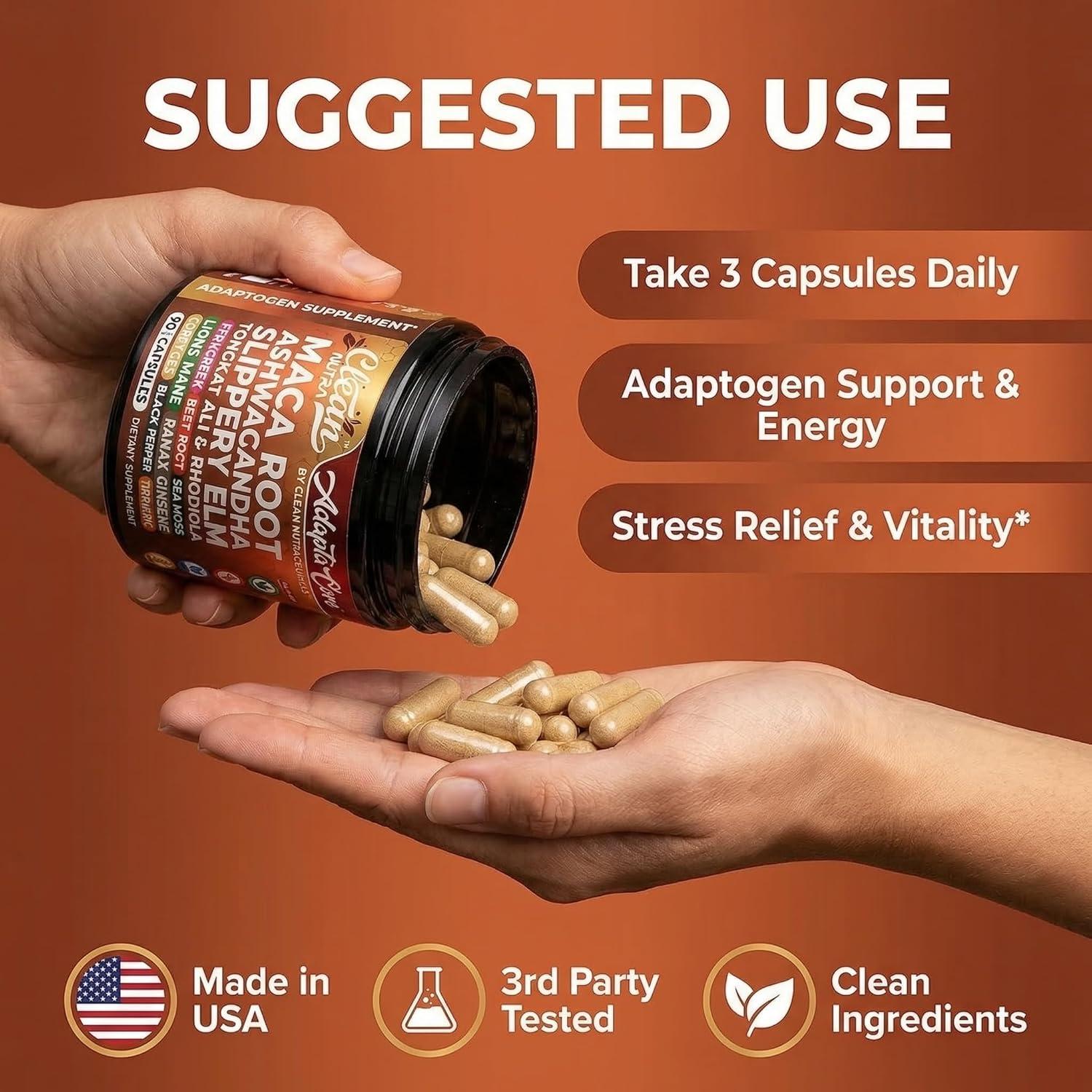 image:imageClean Nutra Organic Maca Root Capsules for Women Ashwagandha Slippery Elm Tongkat Ali Rhodiola Rosea Fenugreek Beet Root Sea Moss Ginseng Black Yellow Red Maca Powder Supplement 90 Pills