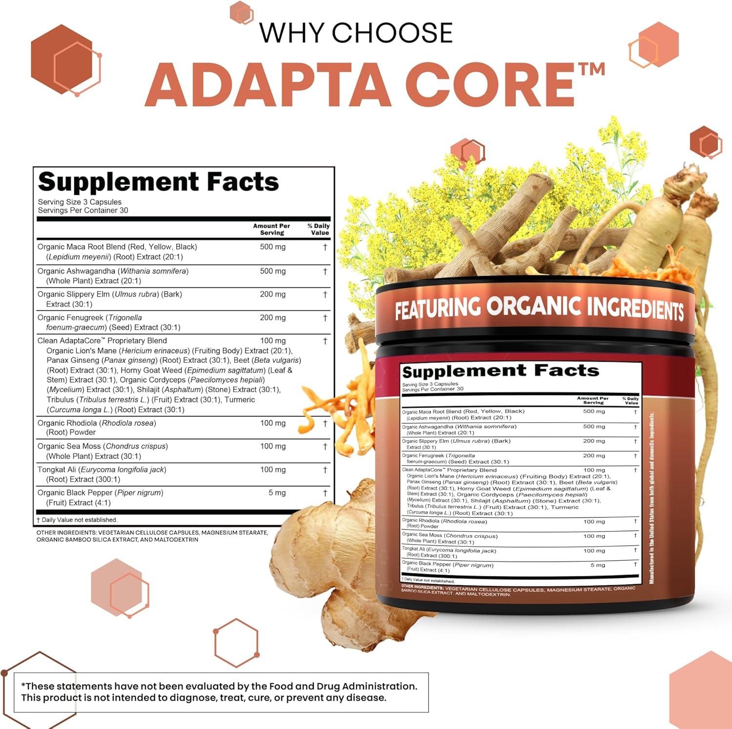 image:imageClean Nutra Organic Maca Root Capsules for Women Ashwagandha Slippery Elm Tongkat Ali Rhodiola Rosea Fenugreek Beet Root Sea Moss Ginseng Black Yellow Red Maca Powder Supplement 90 Pills