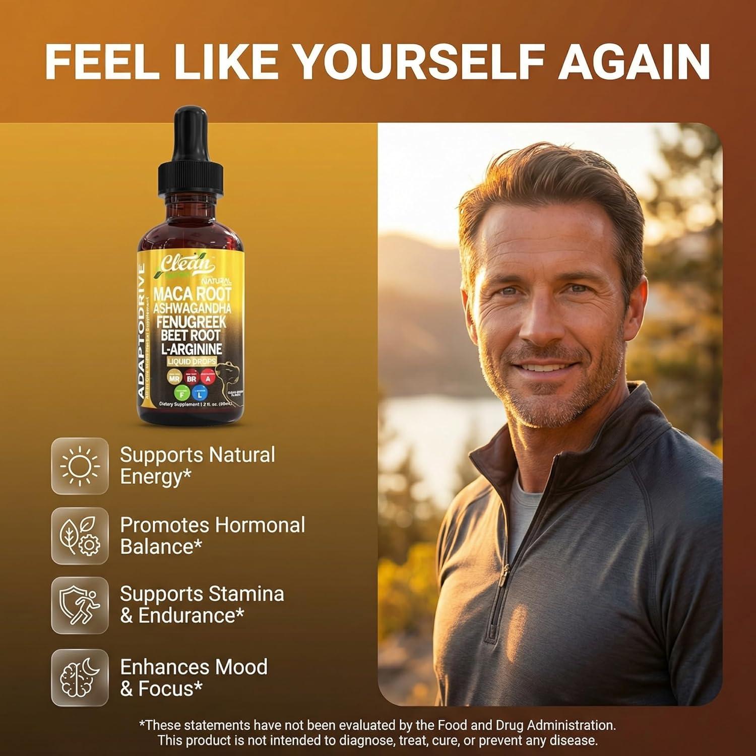 image:imageClean Nutra Organic Maca Root Liquid Drops with Ashwagandha Fenugreek Beet Root and LArginine Liquid Multivitamin for Women and Men Adapto Drive1