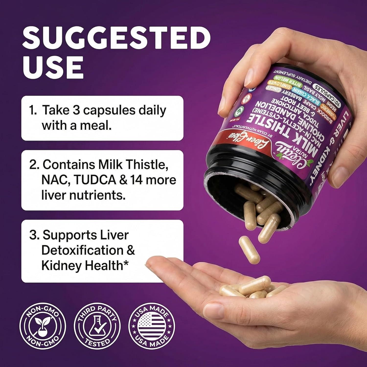image:imageClean Nutra Organic Milk Thistle Supplement Liver Cleanse Detox amp Repair NAC Choline Dandelion Root TUDCA Artichoke Beet Root Burdock Holy Basil Kidney amp Liver Support 90 Vegan Capsules