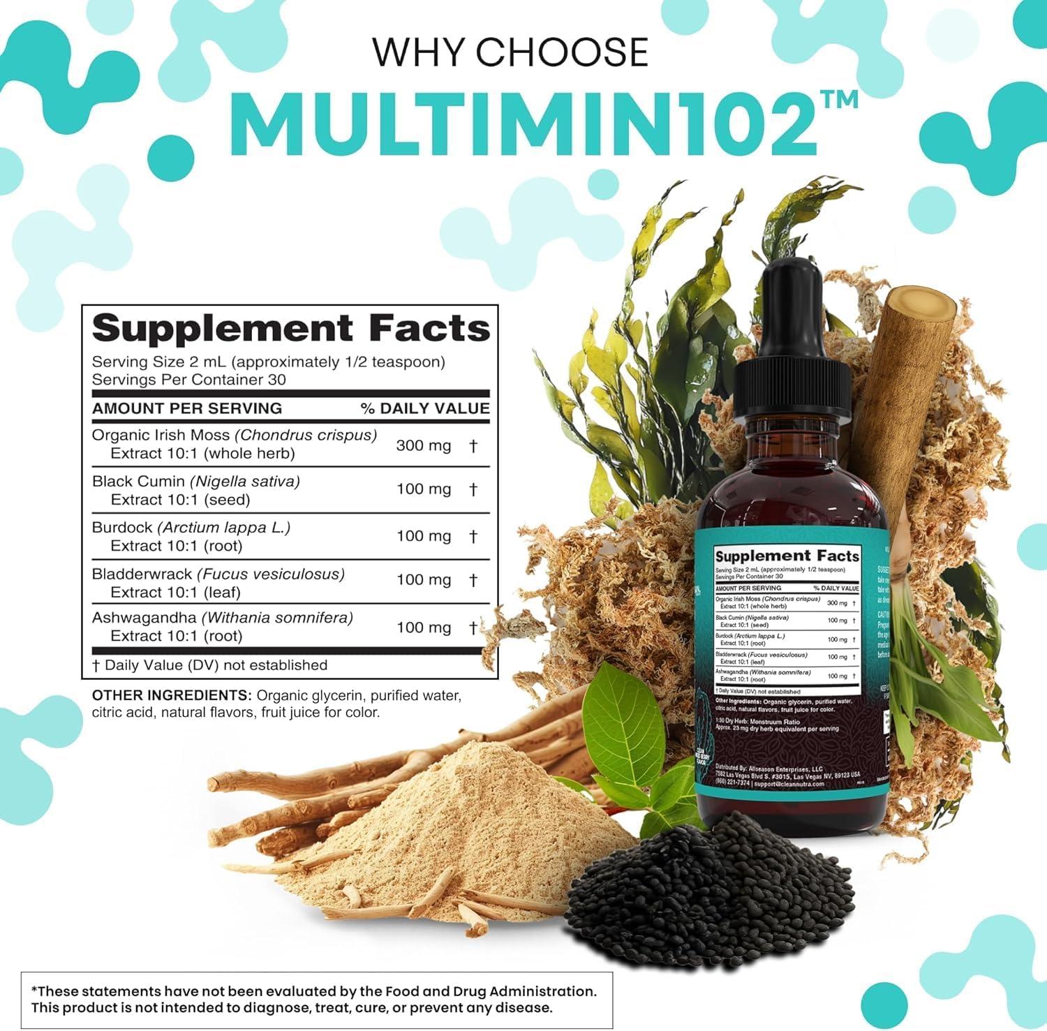 image:imageClean Nutra Organic Sea Moss Drops Supplement Black Seed Oil Irish Seamoss Ashwagandha Burdock Root amp Bladderwrack Multimineral Liquid Vegan for Gut Heath Energy Skin Immune Support amp Hair2