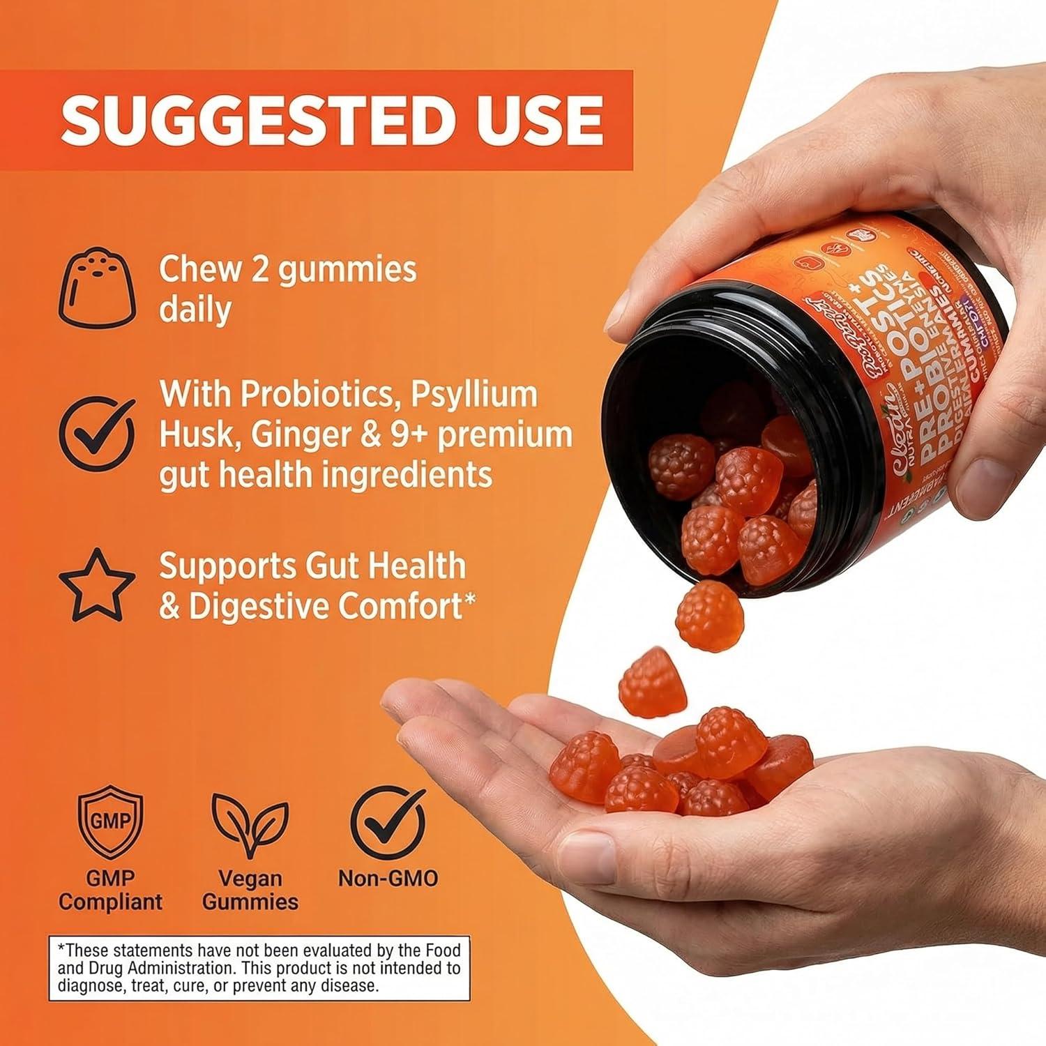 image:imageClean Nutra Prebiotic Postbiotic Digestive Enzymes Gummies with Chicory Root Boswellia Serrata Turmeric and Akkermansia PrePost Probiotics Supplement 60 Count Gummy PooPerfect