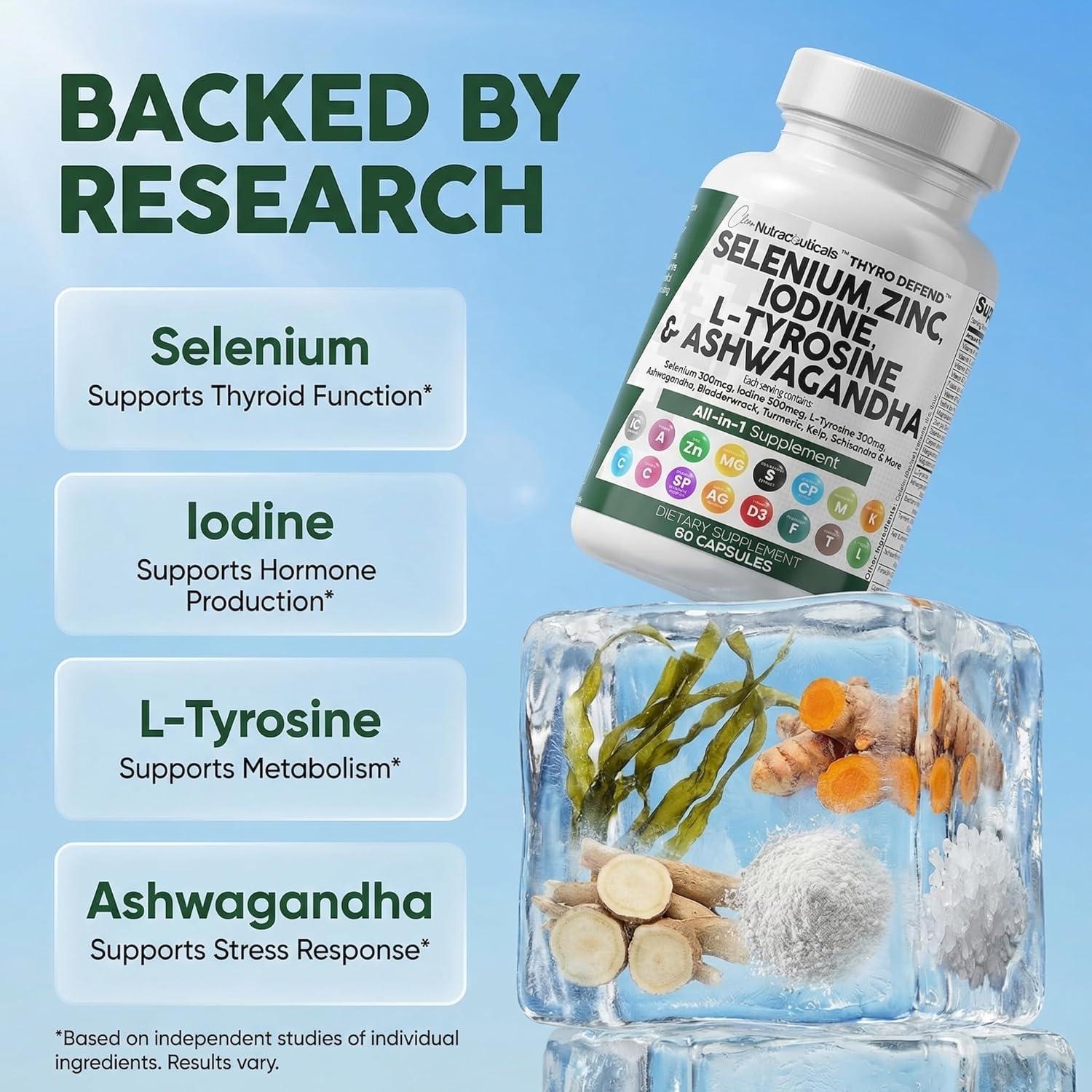 image:imageClean Nutra Selenium 300mcg Iodine 500mcg Thyroid Support for Women amp Men L Tyrosine 500mg Ashwagandha Supplement Bladderwrack Turmeric Kelp Schisandra Zinc Pills Capsule Supplements60 Count Pack of 1