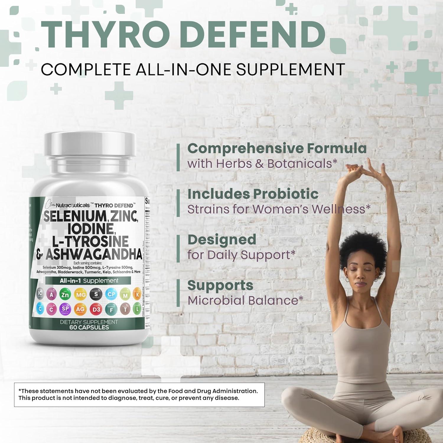 image:imageClean Nutra Selenium 300mcg Iodine 500mcg Thyroid Support for Women amp Men L Tyrosine 500mg Ashwagandha Supplement Bladderwrack Turmeric Kelp Schisandra Zinc Pills Capsule Supplements60 Count Pack of 2