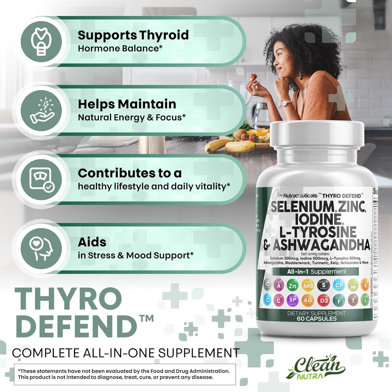 image:imageClean Nutra Selenium 300mcg Iodine 500mcg Thyroid Support for Women amp Men L Tyrosine 500mg Ashwagandha Supplement Bladderwrack Turmeric Kelp Schisandra Zinc Pills Capsule Supplements60 Count Pack of 2