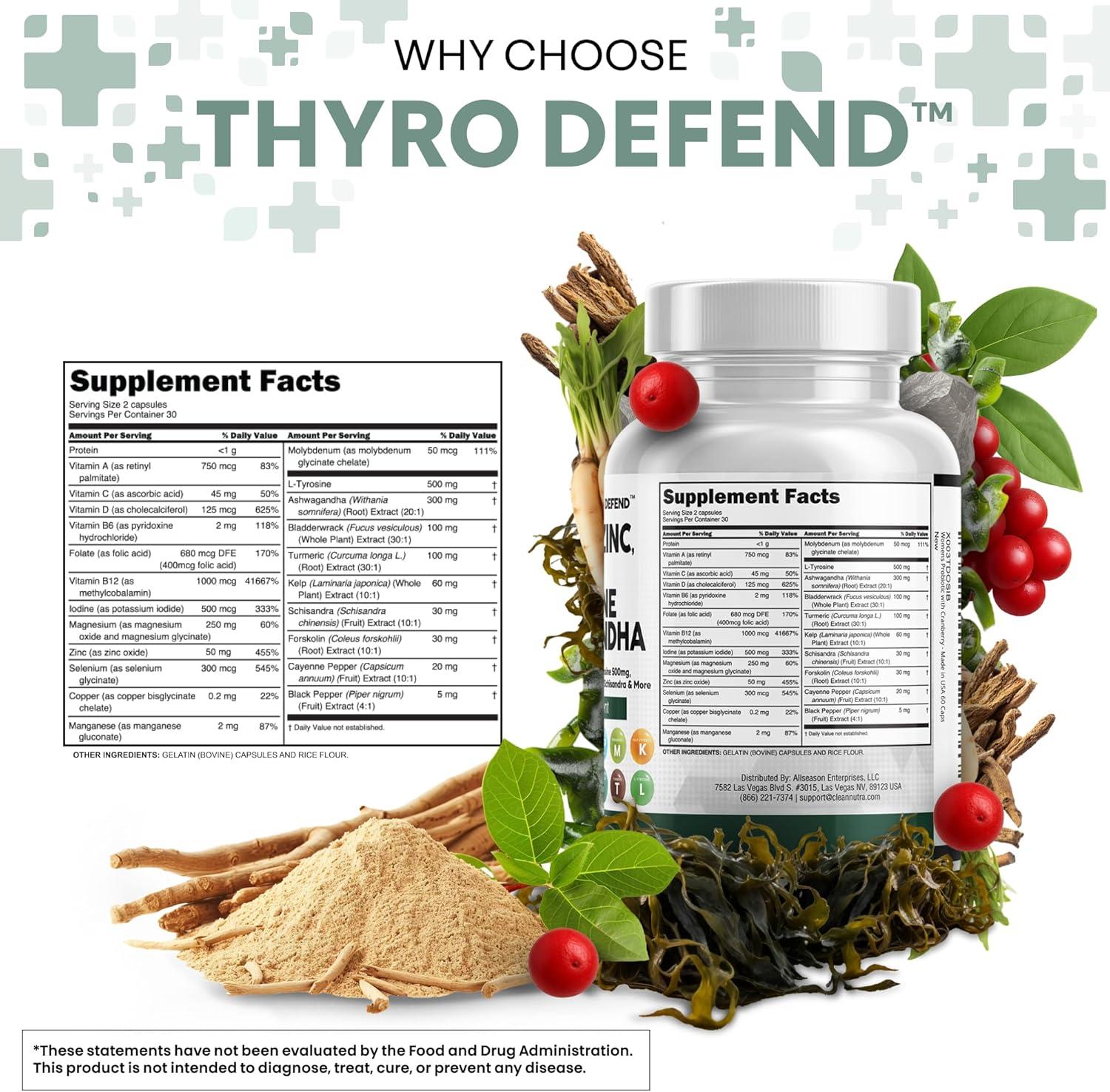 image:imageClean Nutra Selenium 300mcg Iodine 500mcg Thyroid Support for Women amp Men L Tyrosine 500mg Ashwagandha Supplement Bladderwrack Turmeric Kelp Schisandra Zinc Pills Capsule Supplements60 Count Pack of 1