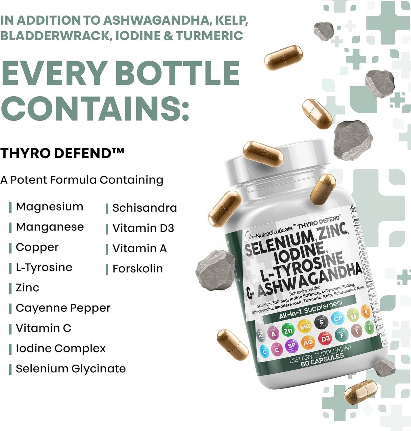 image:imageClean Nutra Selenium 300mcg Iodine 500mcg Thyroid Support for Women amp Men L Tyrosine 500mg Ashwagandha Supplement Bladderwrack Turmeric Kelp Schisandra Zinc Pills Capsule Supplements60 Count Pack of 2