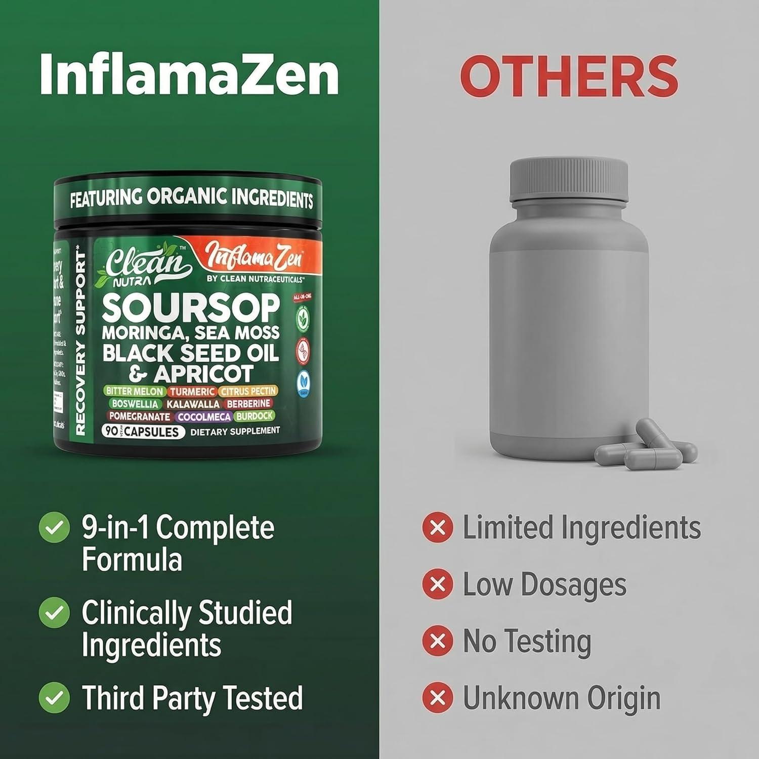image:imageClean Nutra Soursop Supplement Moringa Sea Moss Black Seed Oil Berberine Turmeric Resveratrol Quercetin Greens Bitters Boswellia Bitter Melon Burdock Root Antioxidant Support 90 Capsules