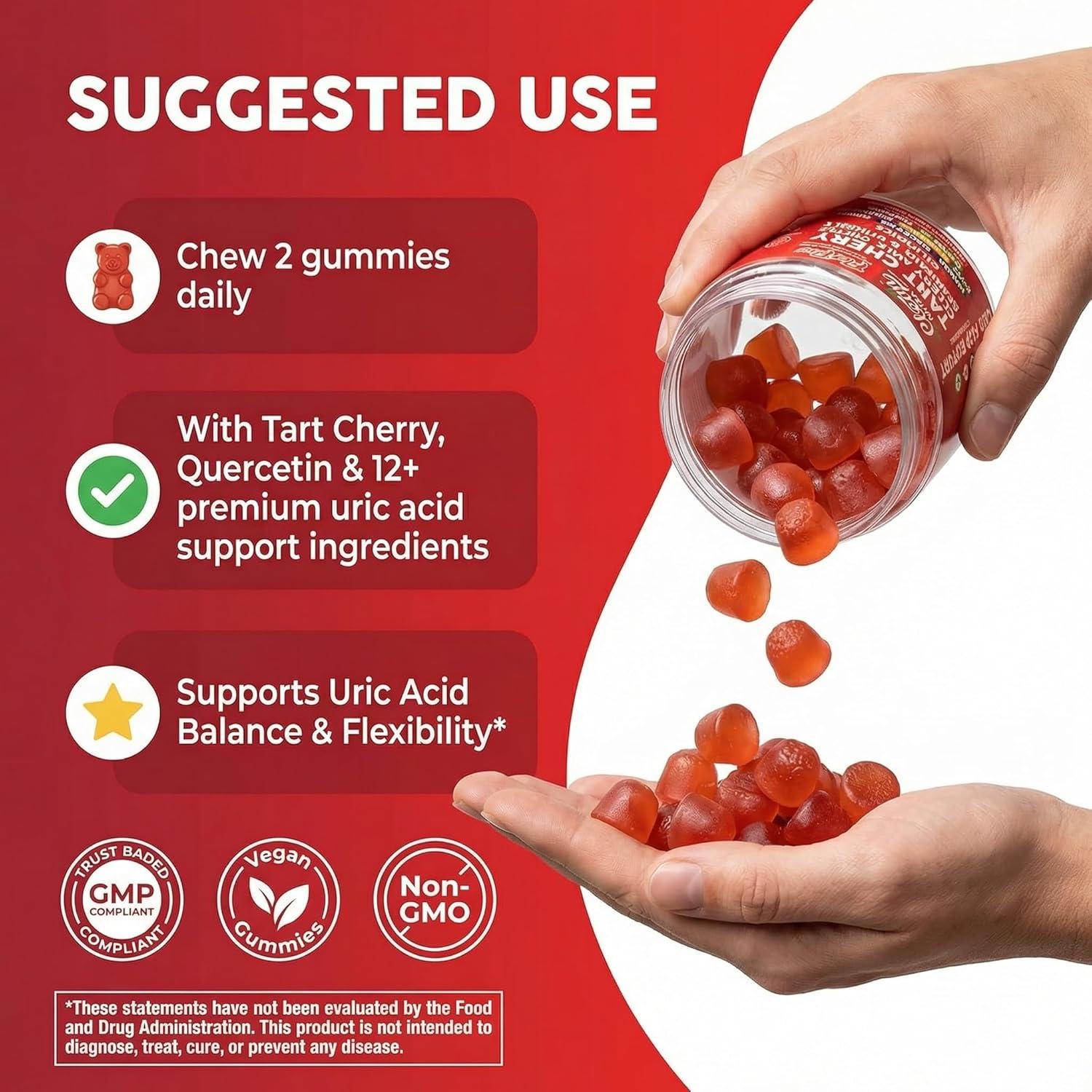 image:imageClean Nutra Tart Cherry Gummies Uric Acid Flush Celery Milk Thistle Bromelain Vitamin C Magnesium Citrus Bergamot Ginger Stinging Nettle Leaf Chamomile Berberine Quercetin Support 60 Gummy Vitamins