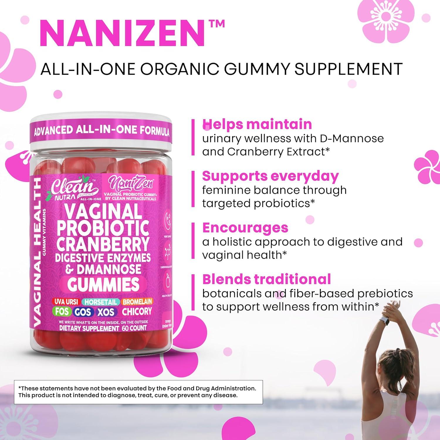 image:imageClean Nutra Vaginal Probiotic Gummies for Women Cranberry Digestive Enzymes D Mannose Womens Probiotic Dmannose Horsetail Bromelain Chicory Fiber Feminine Care Prebiotics Inulin Papaya Enzyme Gummy