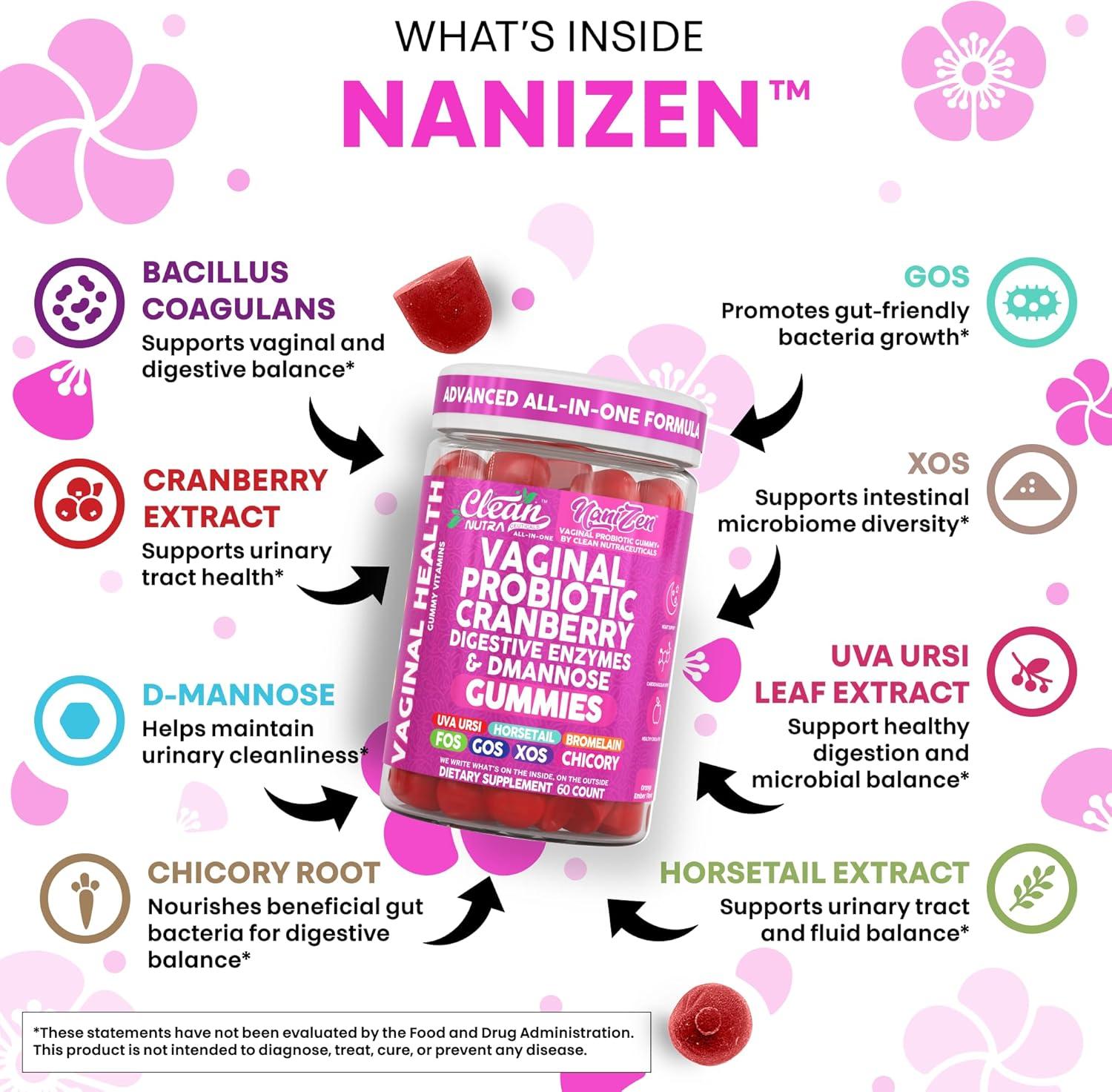 image:imageClean Nutra Vaginal Probiotic Gummies for Women Cranberry Digestive Enzymes D Mannose Womens Probiotic Dmannose Horsetail Bromelain Chicory Fiber Feminine Care Prebiotics Inulin Papaya Enzyme Gummy