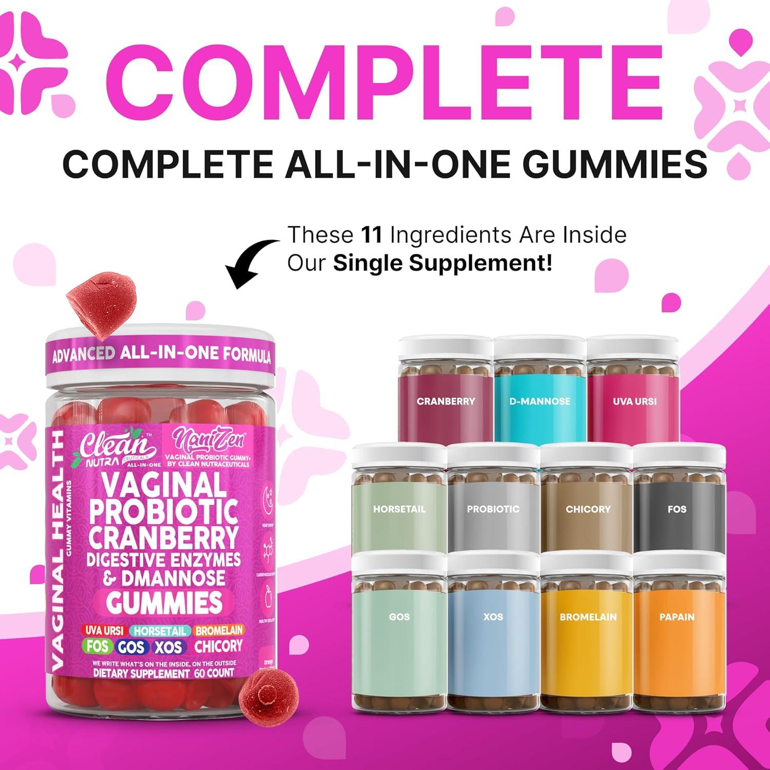 image:imageClean Nutra Vaginal Probiotic Gummies for Women Cranberry Digestive Enzymes D Mannose Womens Probiotic Dmannose Horsetail Bromelain Chicory Fiber Feminine Care Prebiotics Inulin Papaya Enzyme Gummy