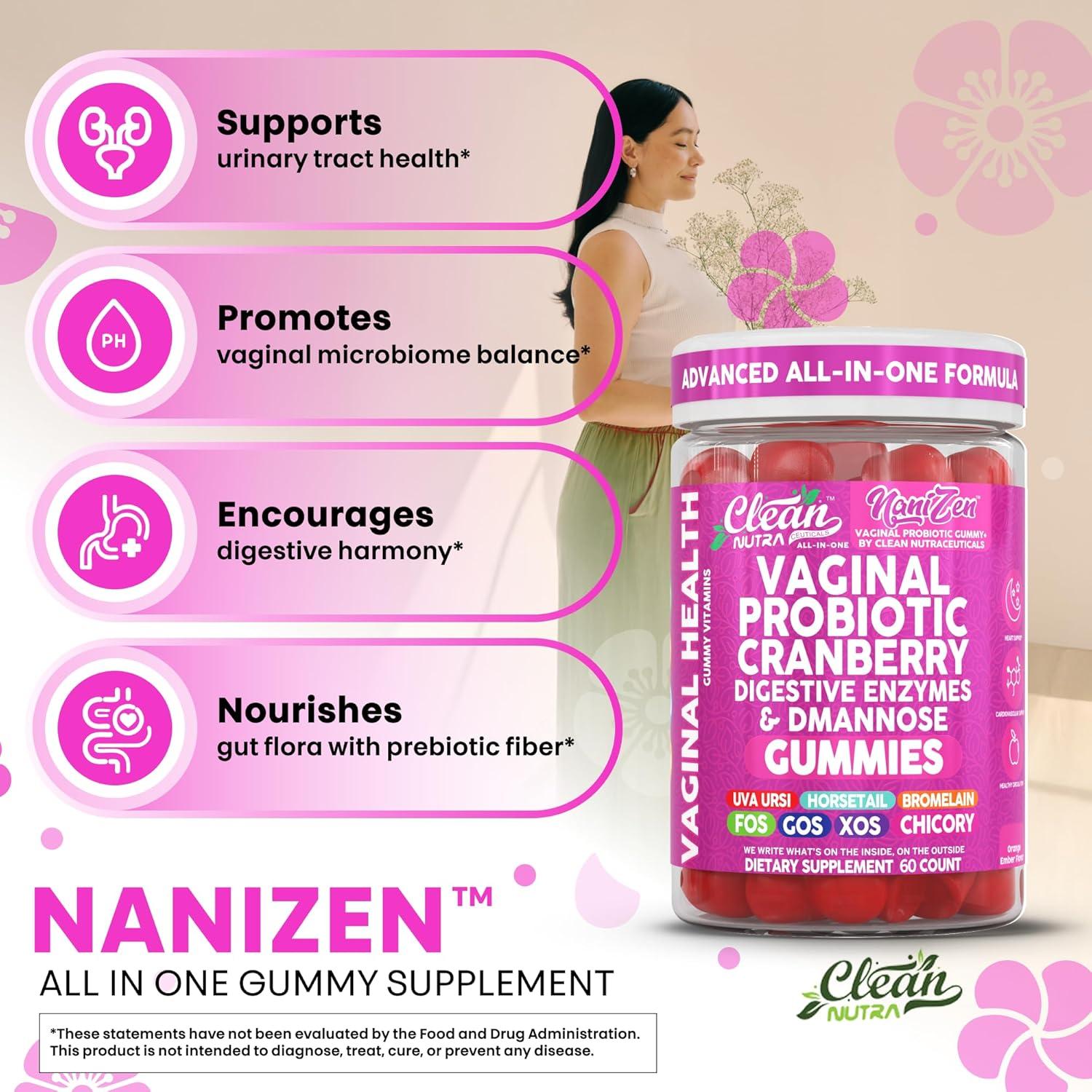 image:imageClean Nutra Vaginal Probiotic Gummies for Women Cranberry Digestive Enzymes D Mannose Womens Probiotic Dmannose Horsetail Bromelain Chicory Fiber Feminine Care Prebiotics Inulin Papaya Enzyme Gummy