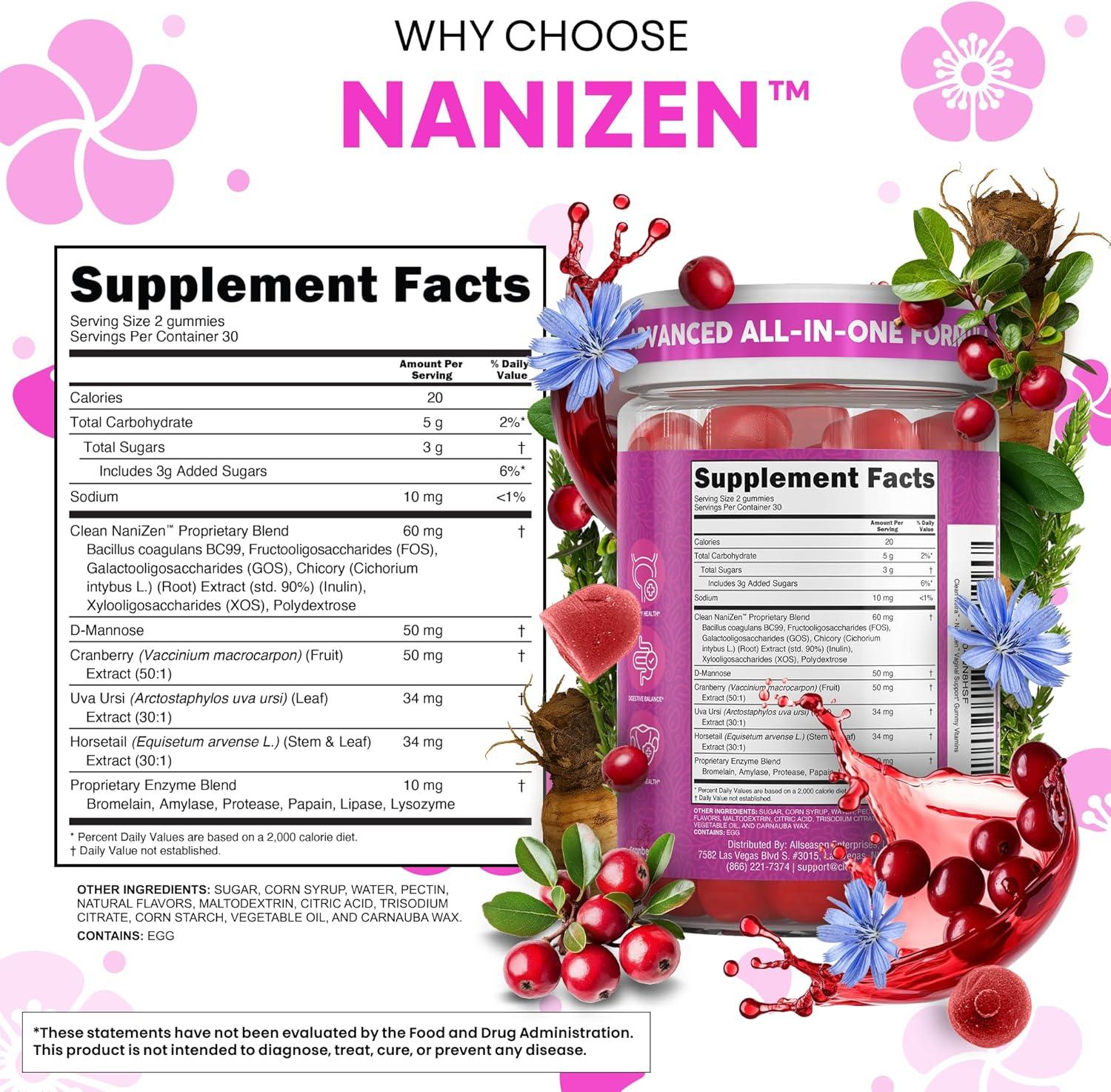 image:imageClean Nutra Vaginal Probiotic Gummies for Women Cranberry Digestive Enzymes D Mannose Womens Probiotic Dmannose Horsetail Bromelain Chicory Fiber Feminine Care Prebiotics Inulin Papaya Enzyme Gummy