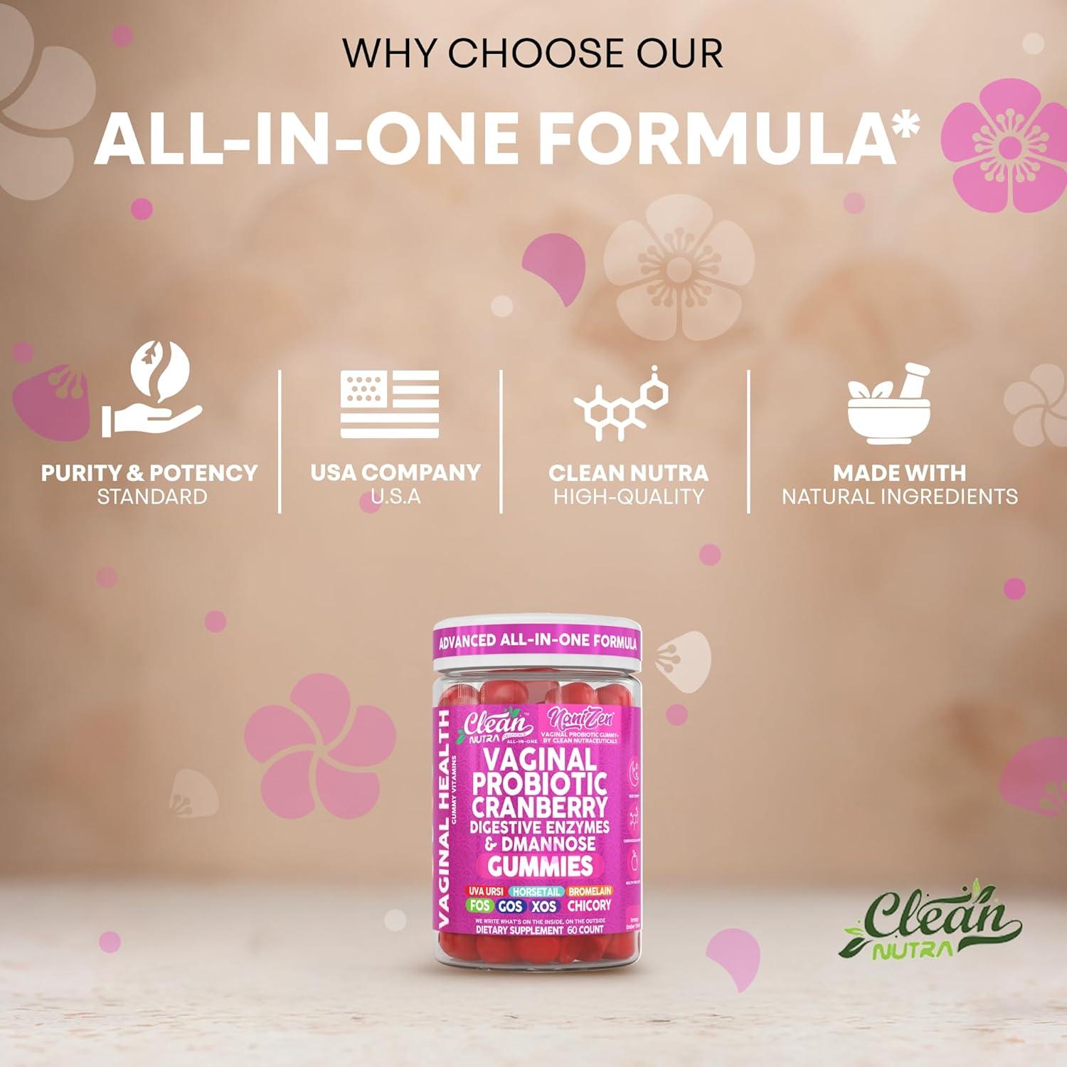 image:imageClean Nutra Vaginal Probiotic Gummies for Women Cranberry Digestive Enzymes D Mannose Womens Probiotic Dmannose Horsetail Bromelain Chicory Fiber Feminine Care Prebiotics Inulin Papaya Enzyme Gummy