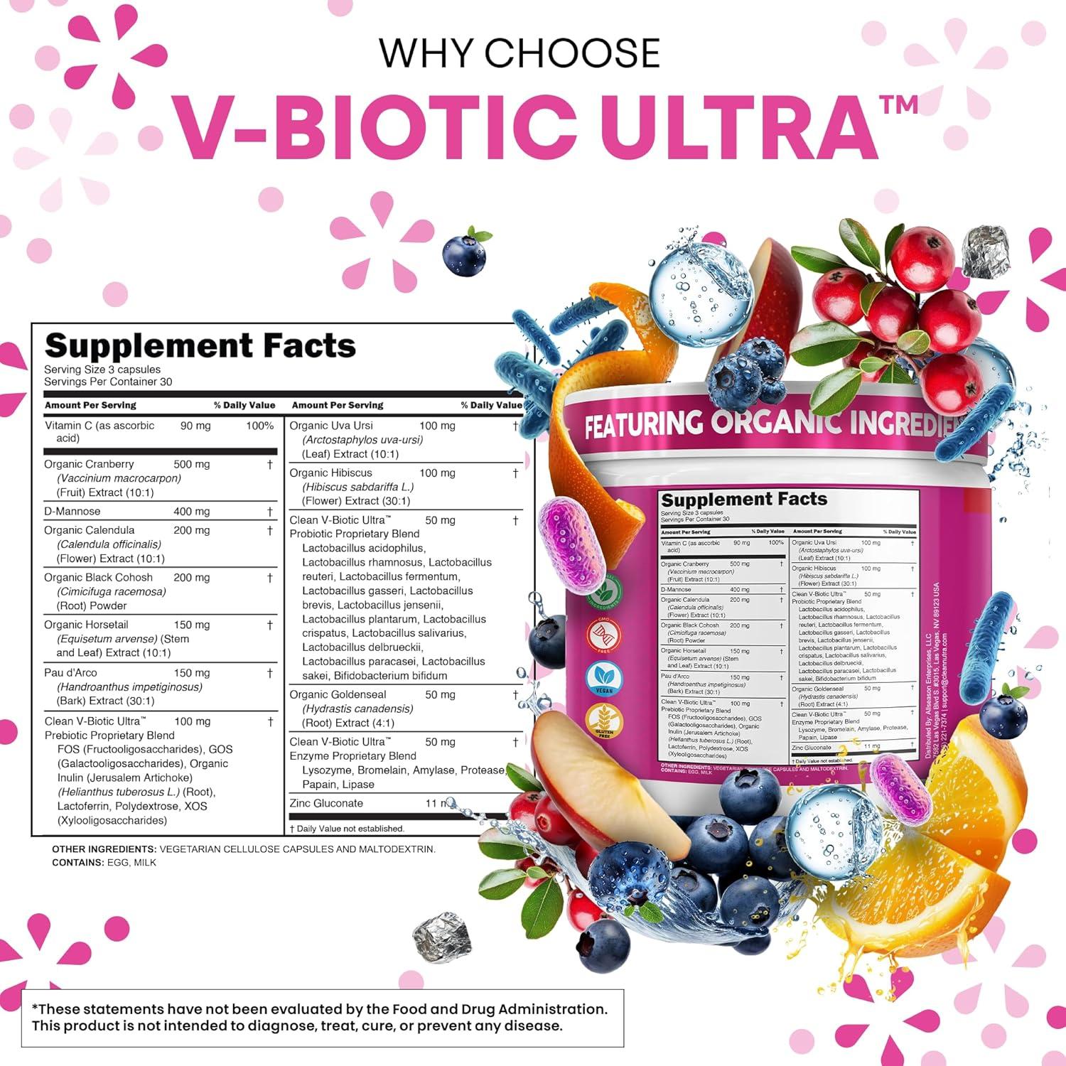 image:imageClean Nutra Vaginal Probiotics for Women Prebiotics Digestive Enzymes Bromelain Cranberry D Mannose Horsetail Black Cohosh Artichoke Hibiscus Flowers Probiotic for Digestive Health 90 Vegan Capsules1