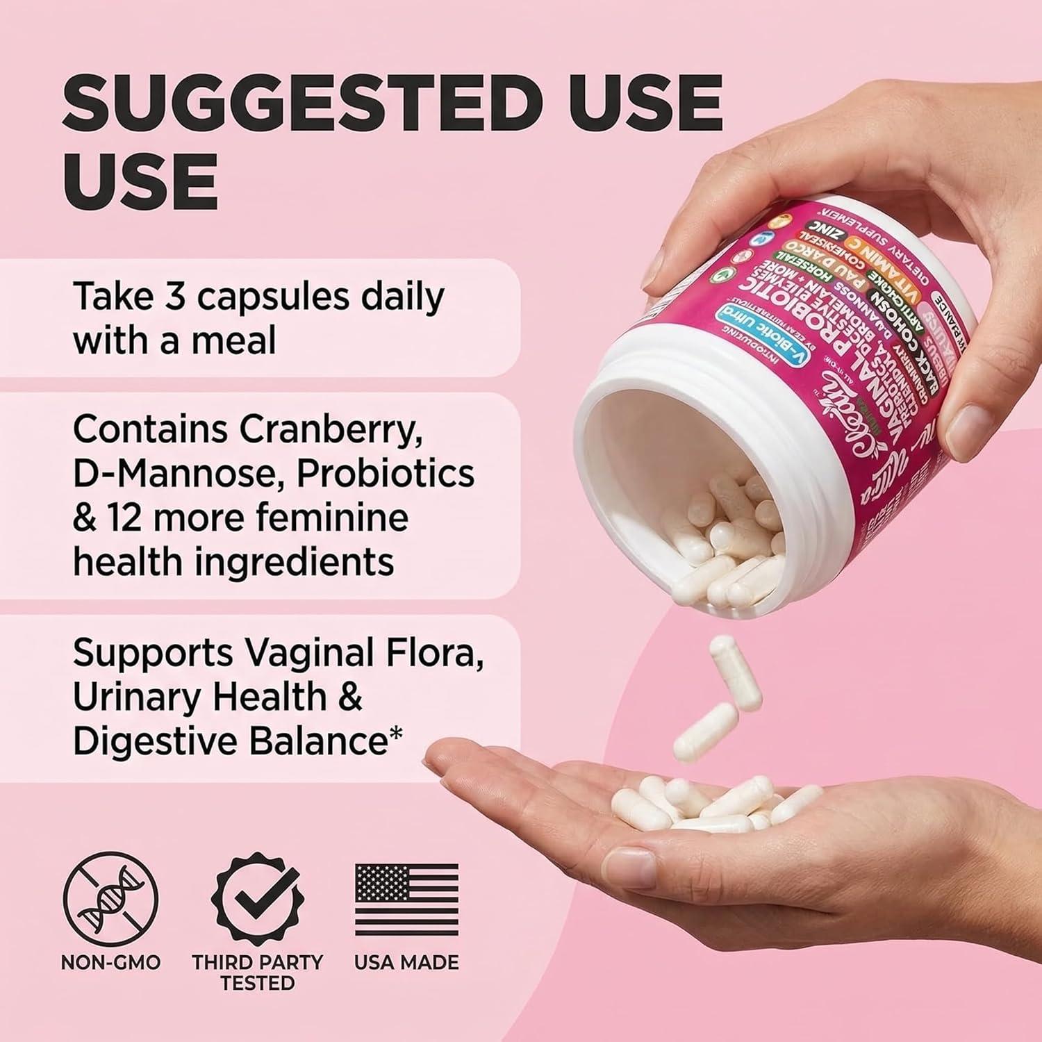 image:imageClean Nutra Vaginal Probiotics for Women Prebiotics Digestive Enzymes Bromelain Cranberry D Mannose Horsetail Black Cohosh Artichoke Hibiscus Flowers Probiotic for Digestive Health 90 Vegan Capsules1