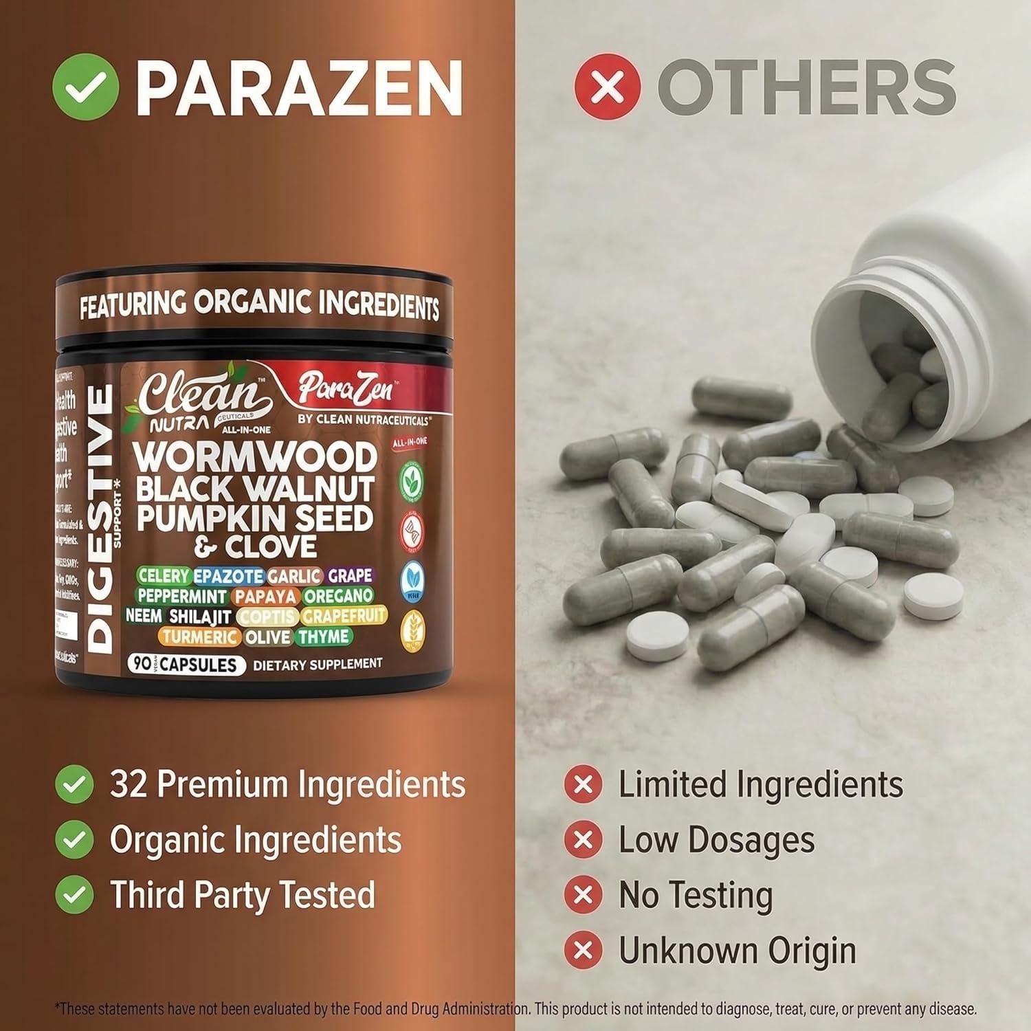 image:imageClean Nutra Wormwood Black Walnut Pumpkin Seed Clove Oil Celery Garlic Grape Papaya Neem Diatomaceous Earth Womens Probiotic Gut Health Cleanse Detox Oregano Olive Turmeric Supplement Vegan Capsules